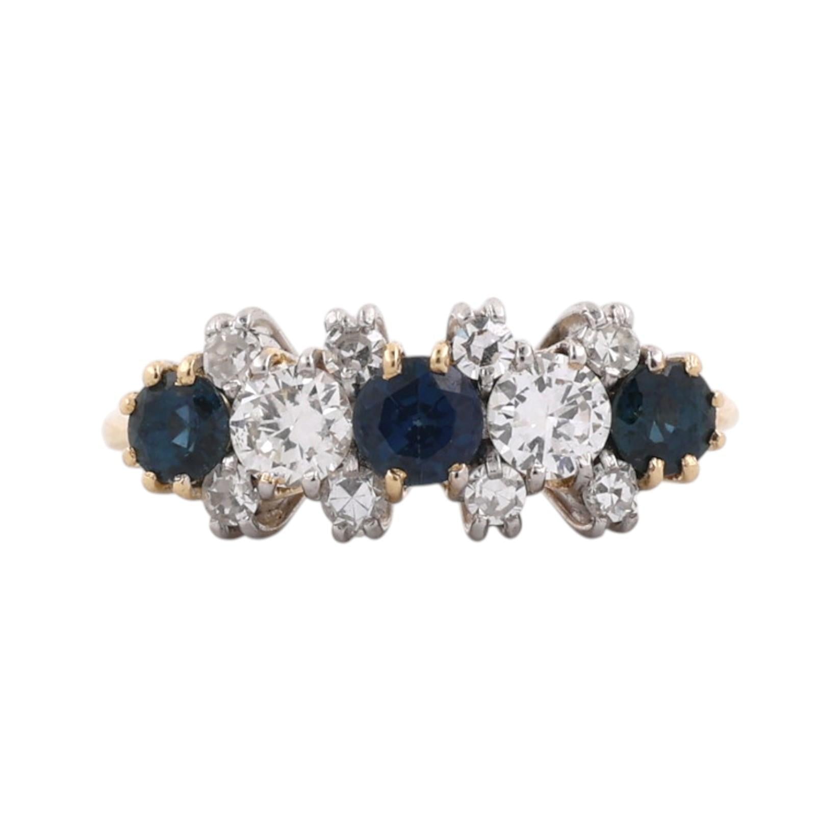 Two Tone Gold 1.02CTW Sapphire Diamond Ring 3 Stone Estate Size 5.75