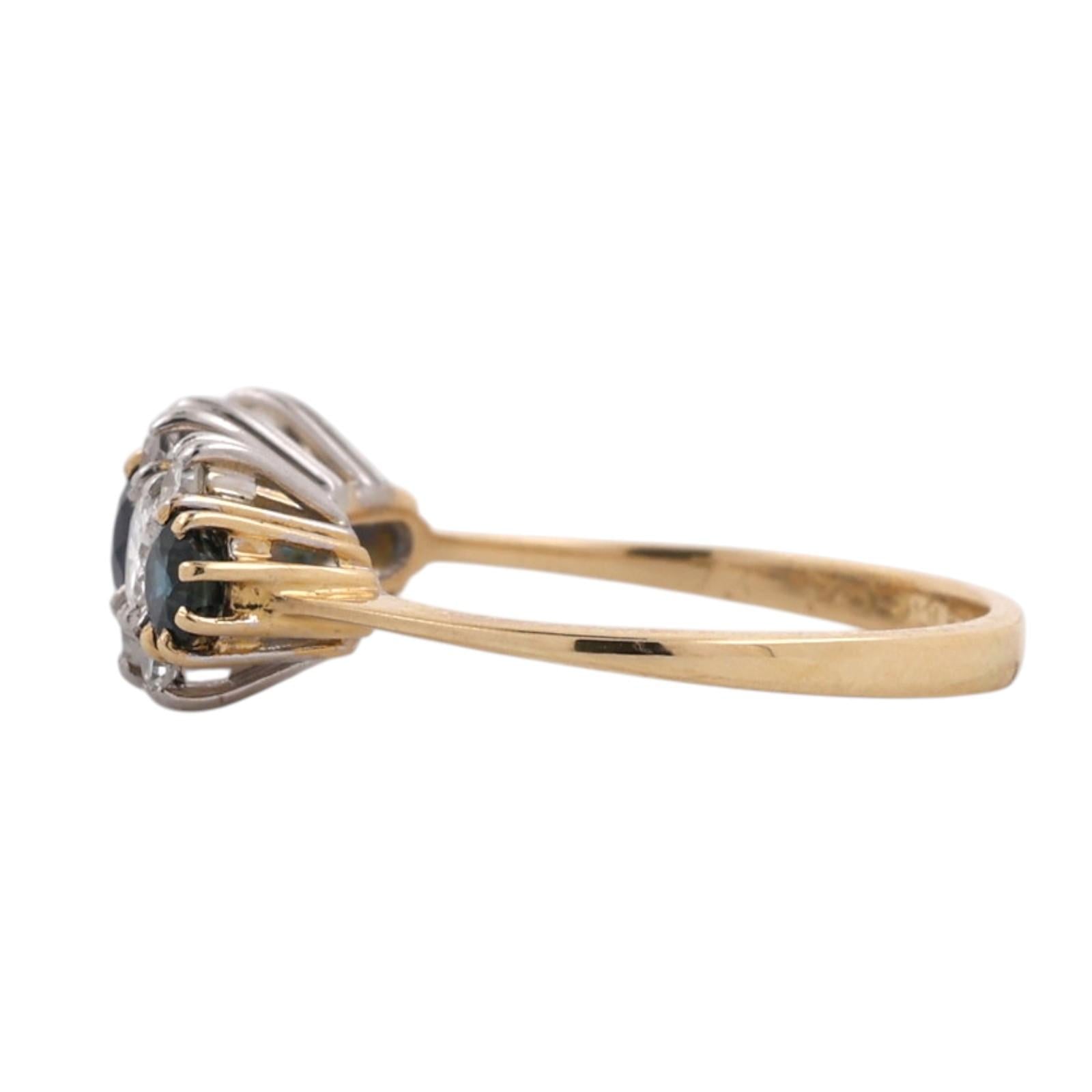 Two Tone Gold 1.02CTW Sapphire Diamond Ring 3 Stone Estate Size 5.75