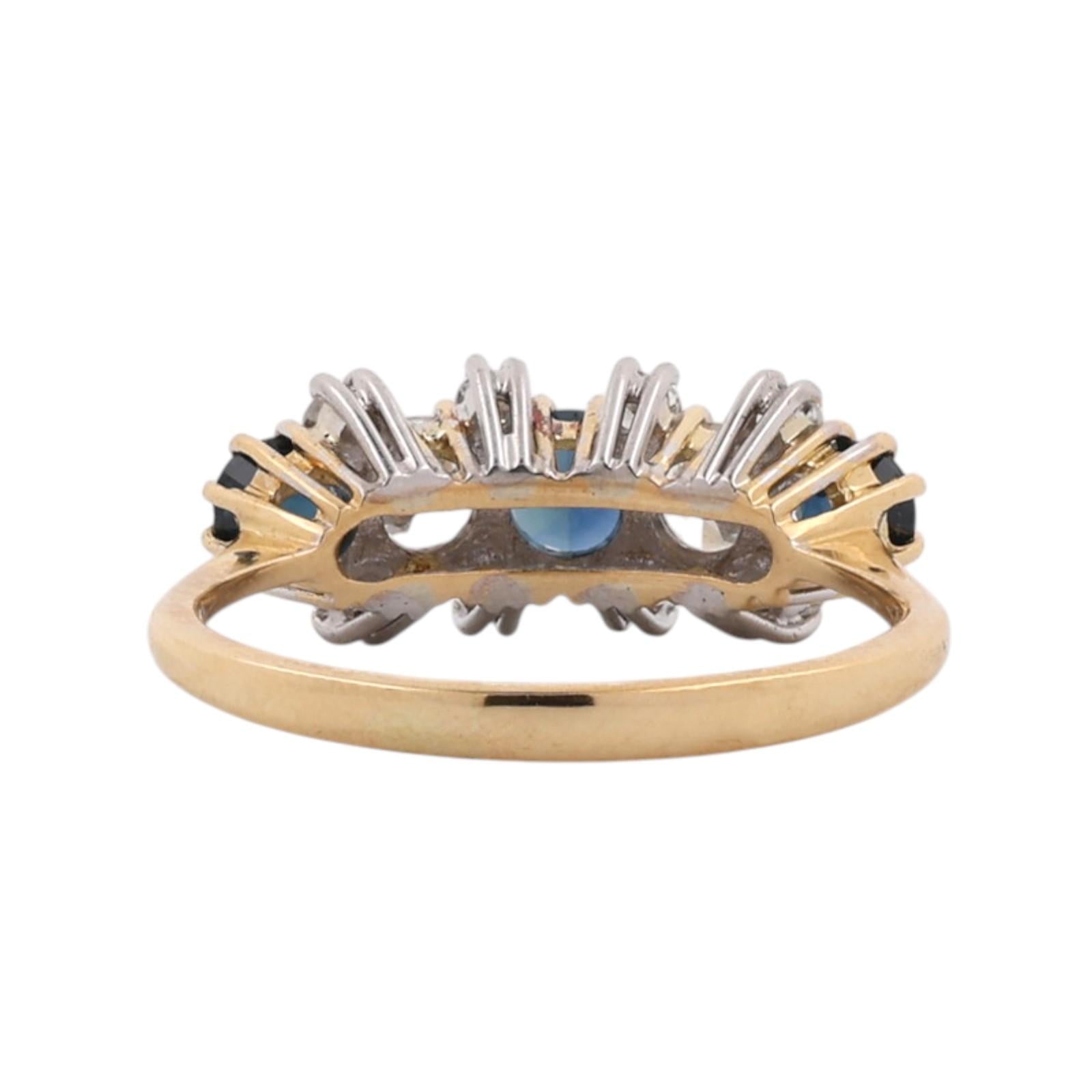 Two Tone Gold 1.02CTW Sapphire Diamond Ring 3 Stone Estate Size 5.75