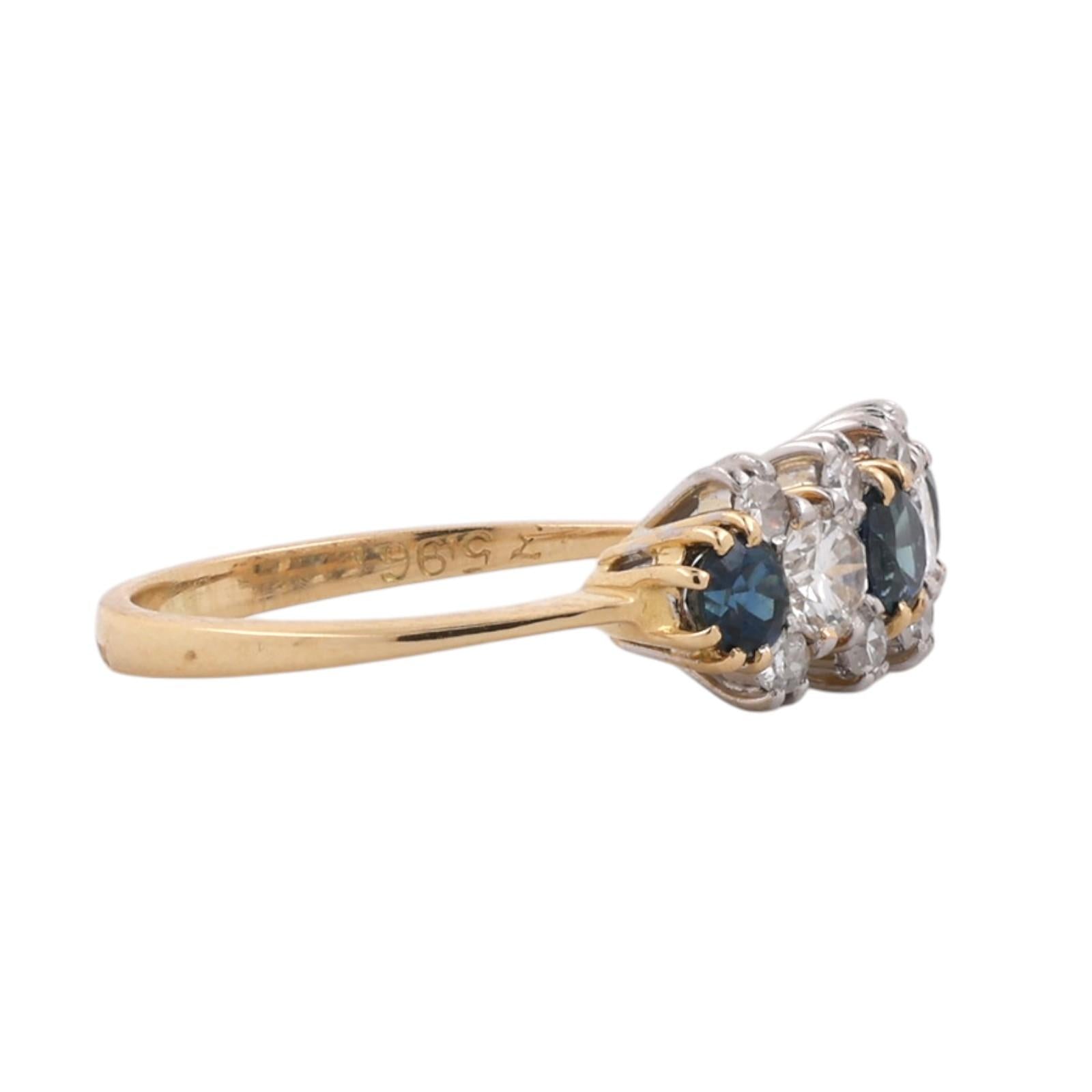 Two Tone Gold 1.02CTW Sapphire Diamond Ring 3 Stone Estate Size 5.75