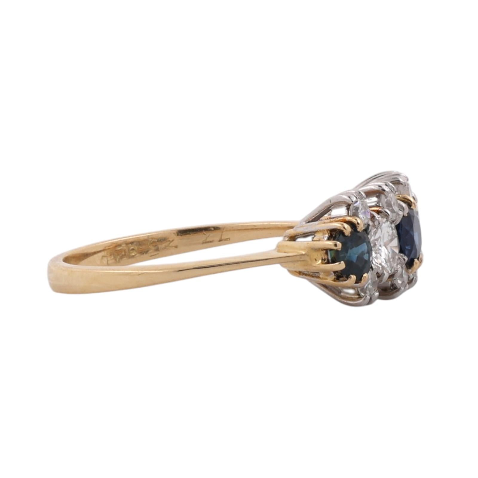 Two Tone Gold 1.02CTW Sapphire Diamond Ring 3 Stone Estate Size 5.75