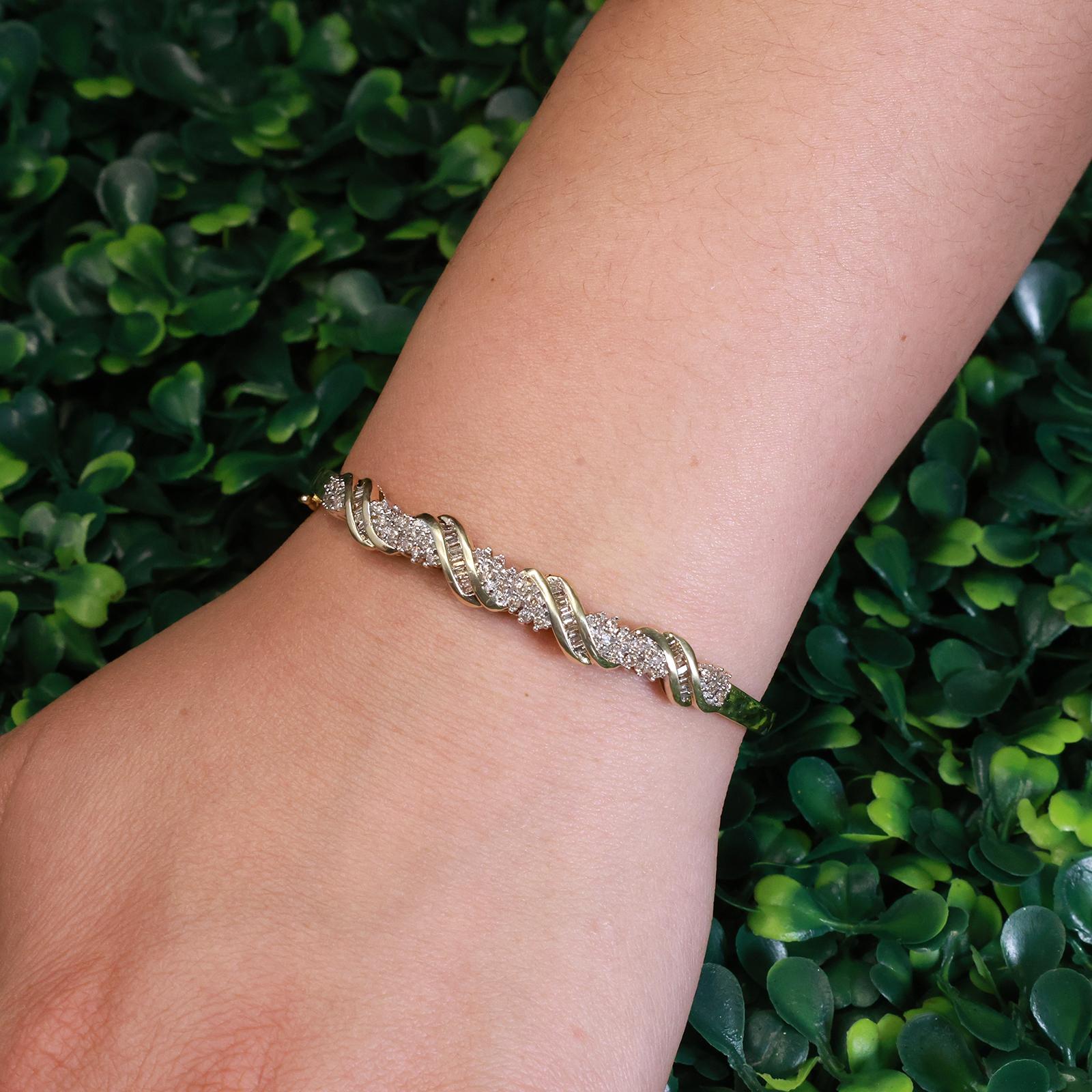 1.00 TW Vintage Diamond Swirl Bangle Bracelet 10K Gold 7" Ladies Estate