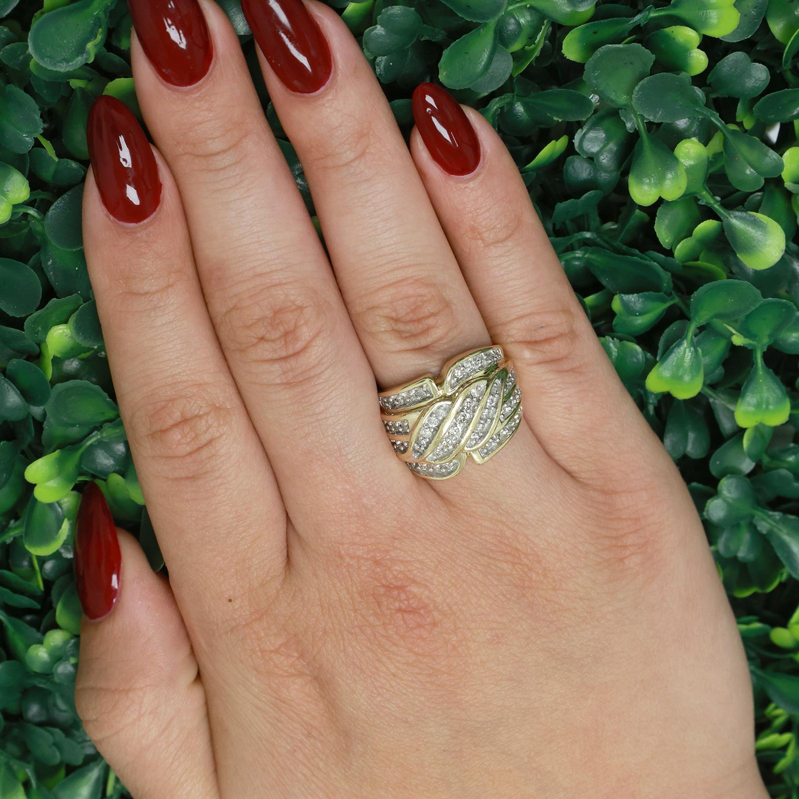 1.25 TW Diamond Wide Band Crossover Ring 10K Gold Size 7.25 Ladies Estate