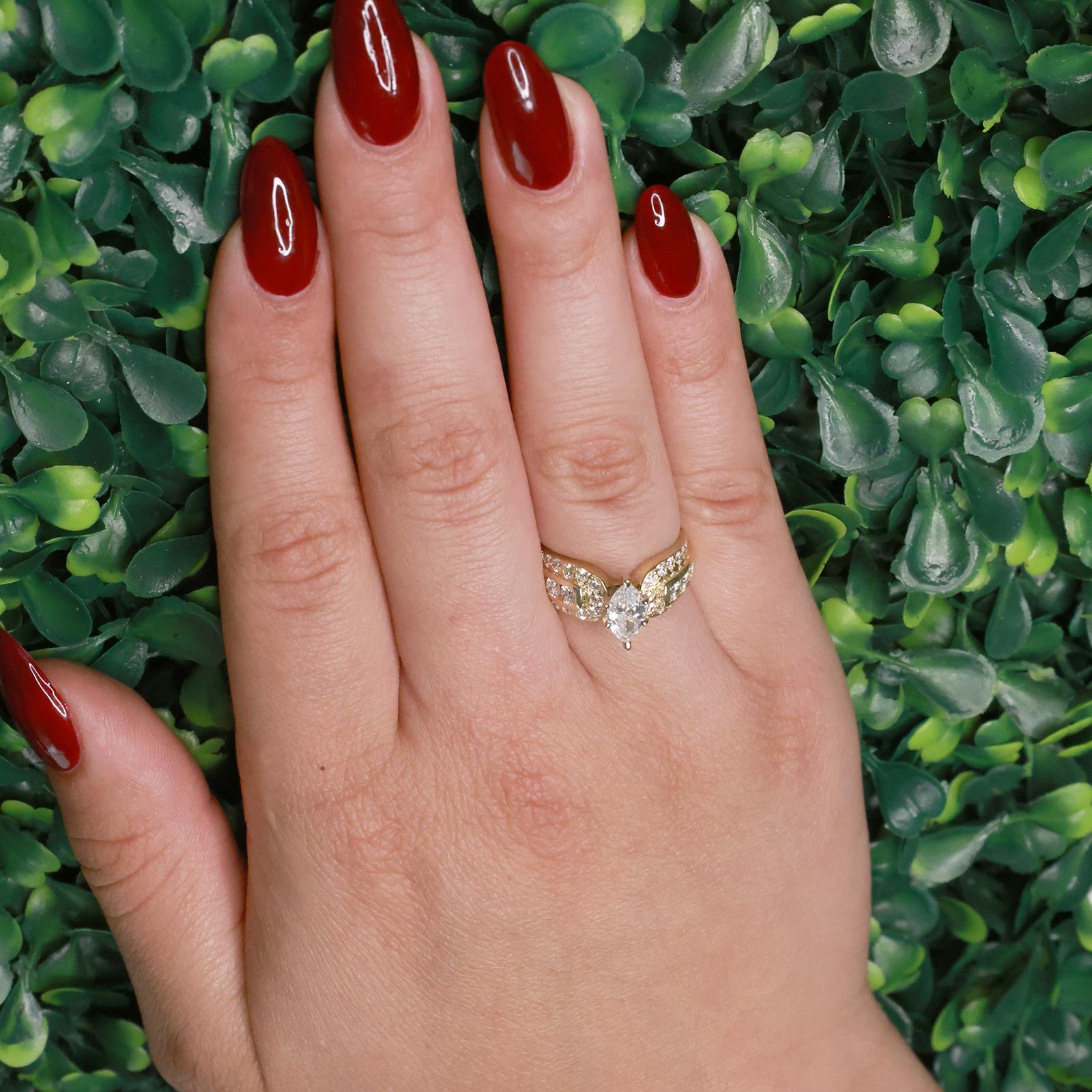 Marquise Cut Diamond Engagement Ring With Accents 1.75 TW 14K Gold Size 6