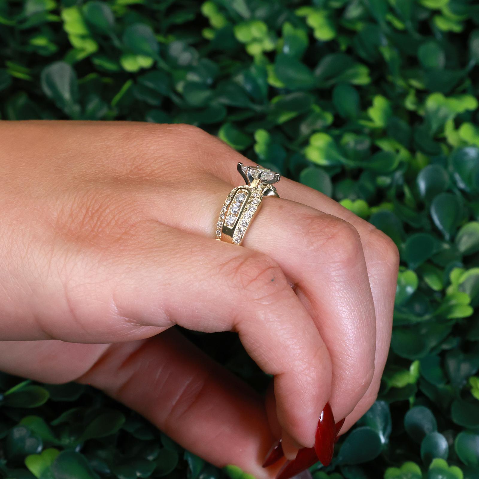 Marquise Cut Diamond Engagement Ring With Accents 1.75 TW 14K Gold Size 6
