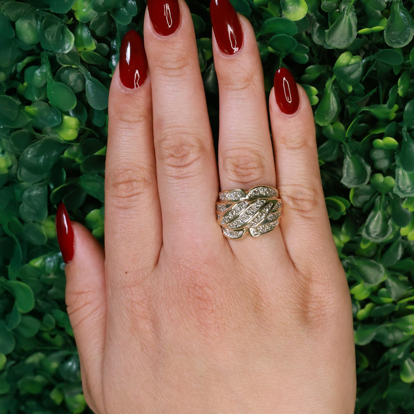 Diamond Wide Band Ring 10K Gold Swirl 1.10 TW Size 7.5 Ladies Estate