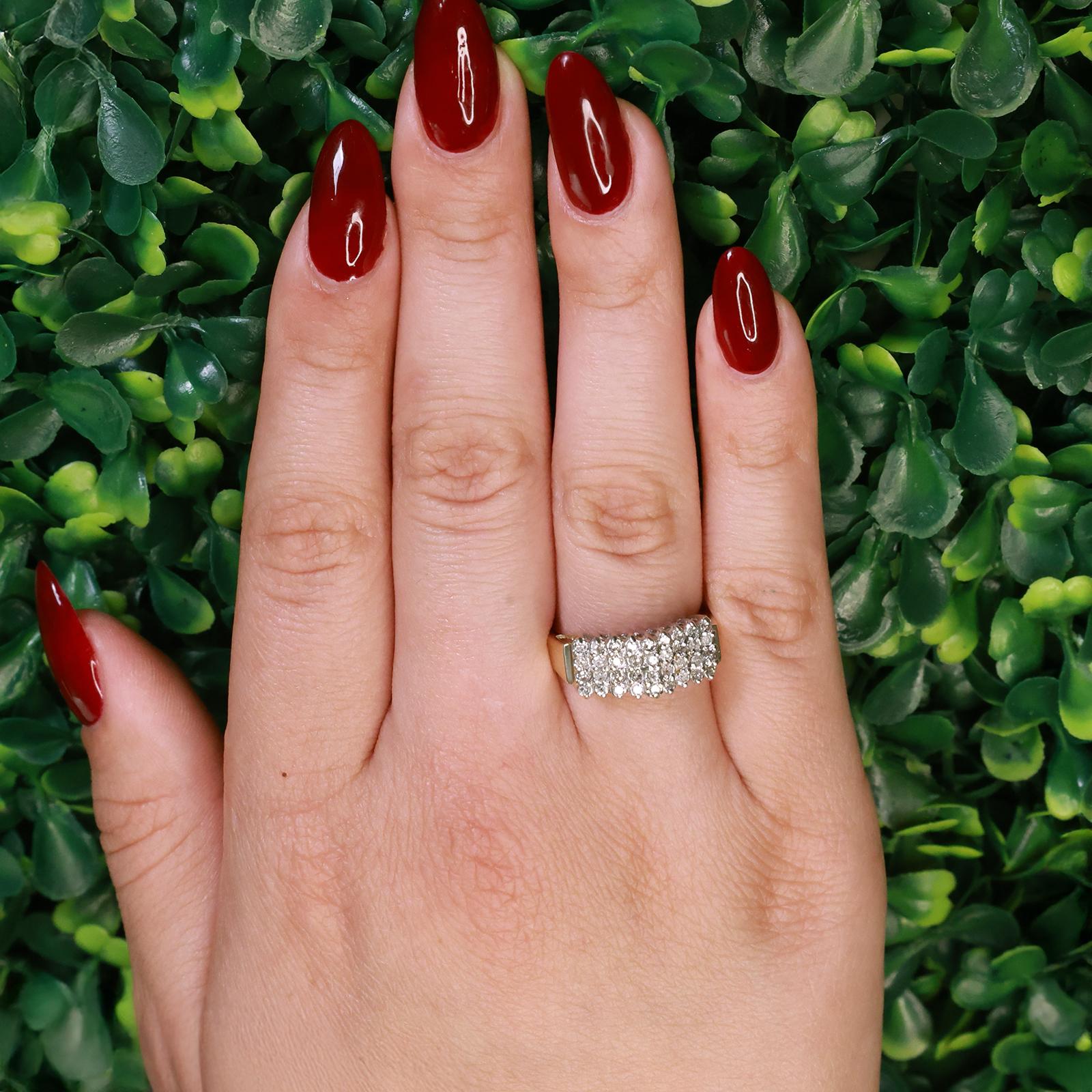 4-Row Diamond Dome Ring 10K Gold 0.50 TW Round Diamonds Size 7.75 Estate