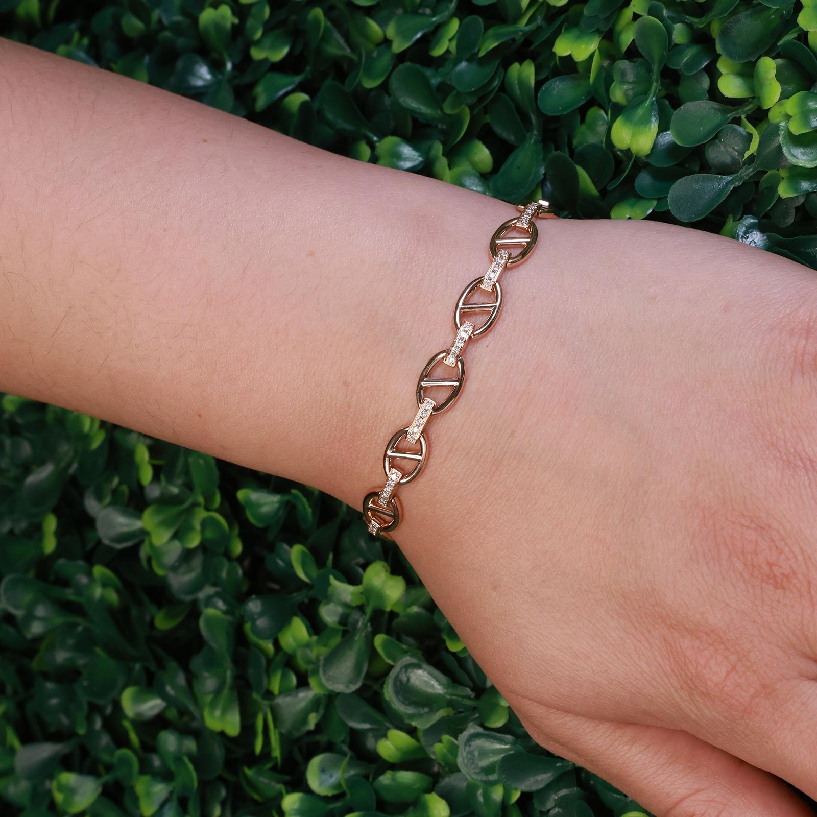 18K Rose Gold Diamond Mariner Link Station Bracelet 0.75 TW 7" Ladies Estate