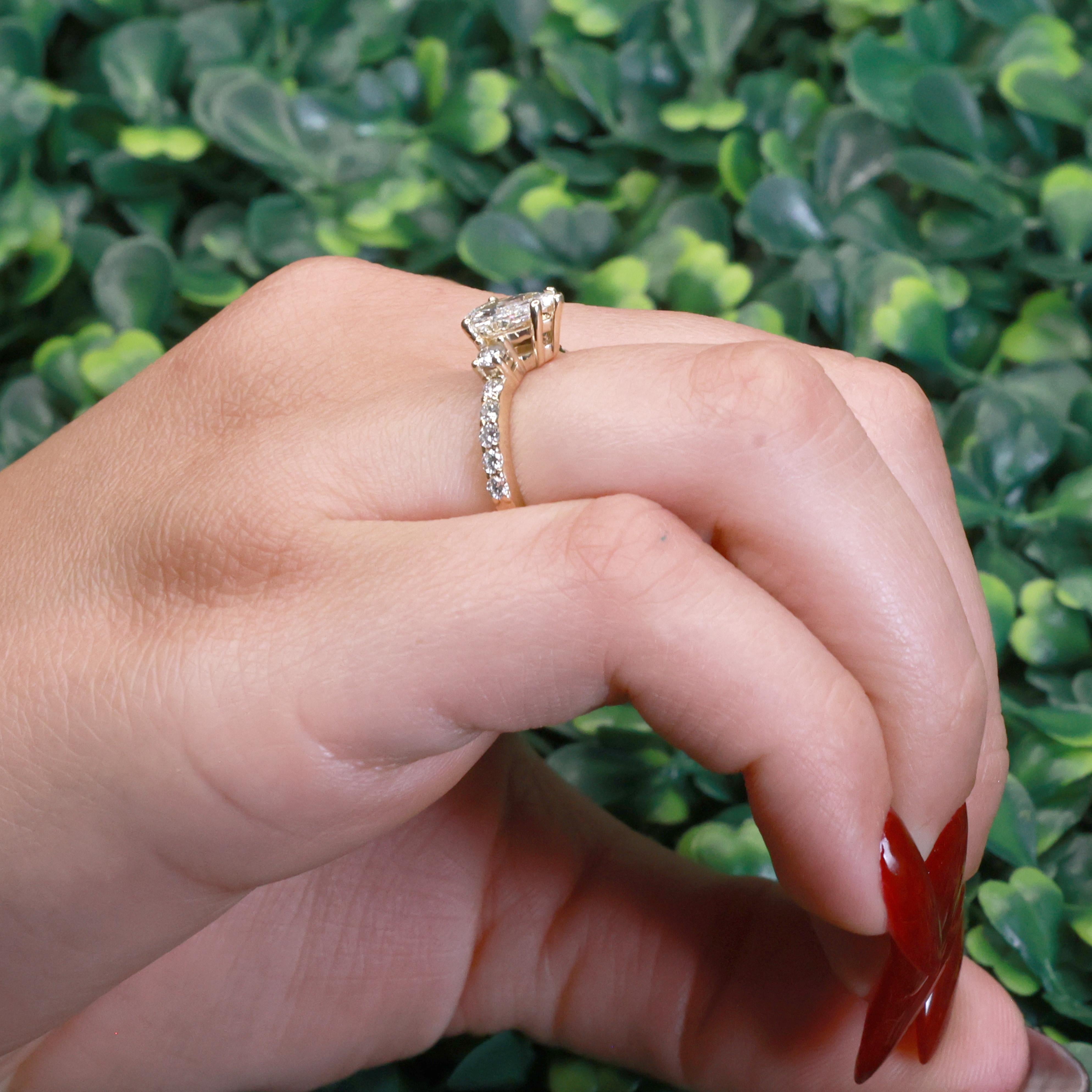 Pear Diamond Accent Engagement Ring 14K Yellow Gold 1.50 TW Size 6.5