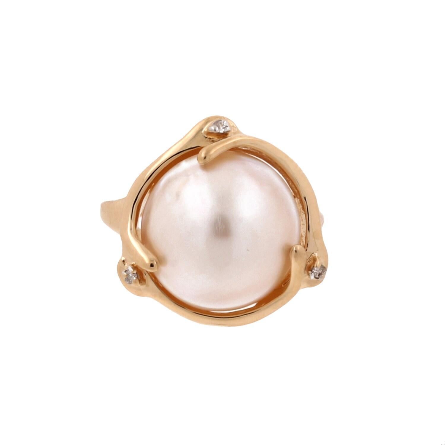 Mabe Pearl Diamond Accent Ring 14K Yellow Gold Size 6 Vintage Estate