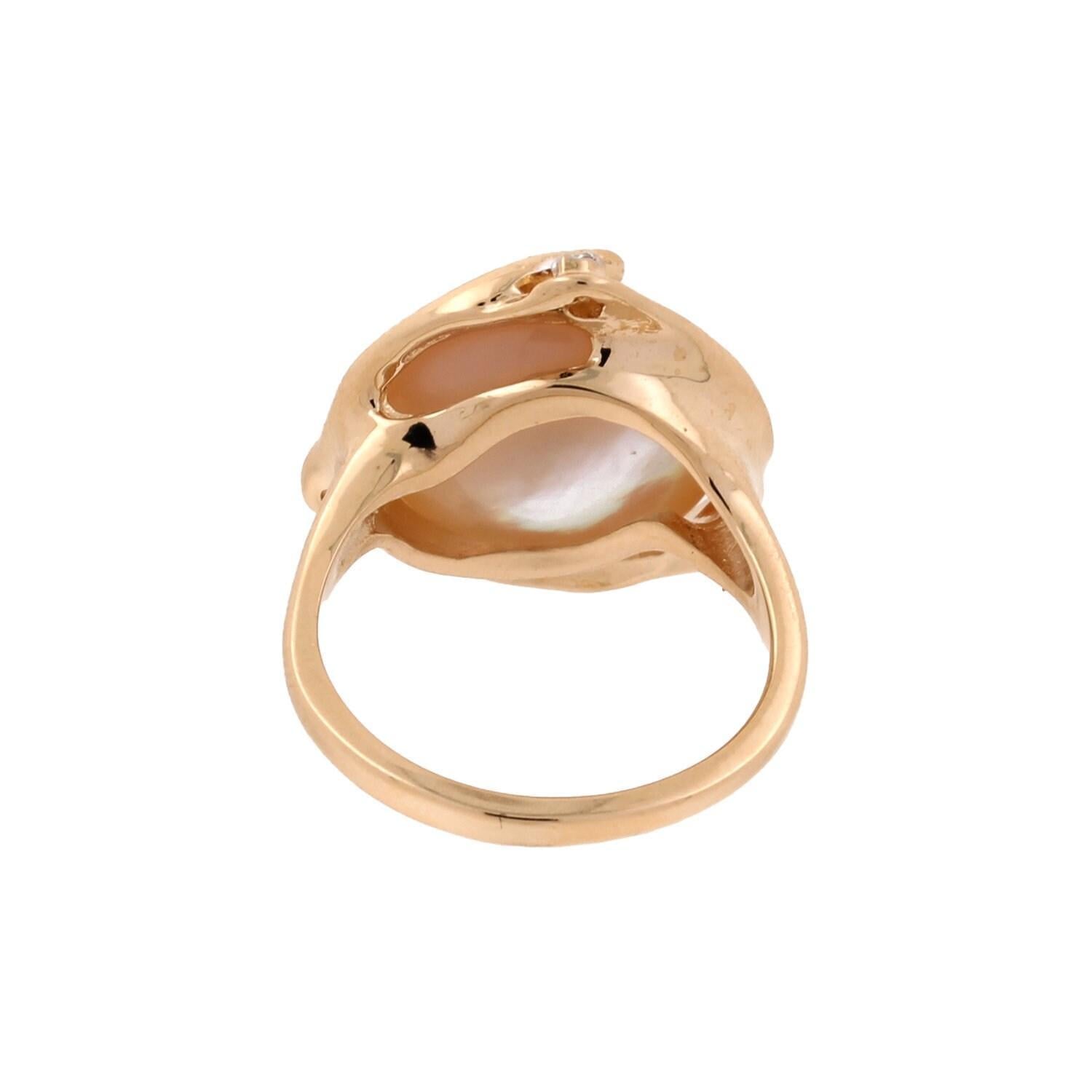 Mabe Pearl Diamond Accent Ring 14K Yellow Gold Size 6 Vintage Estate