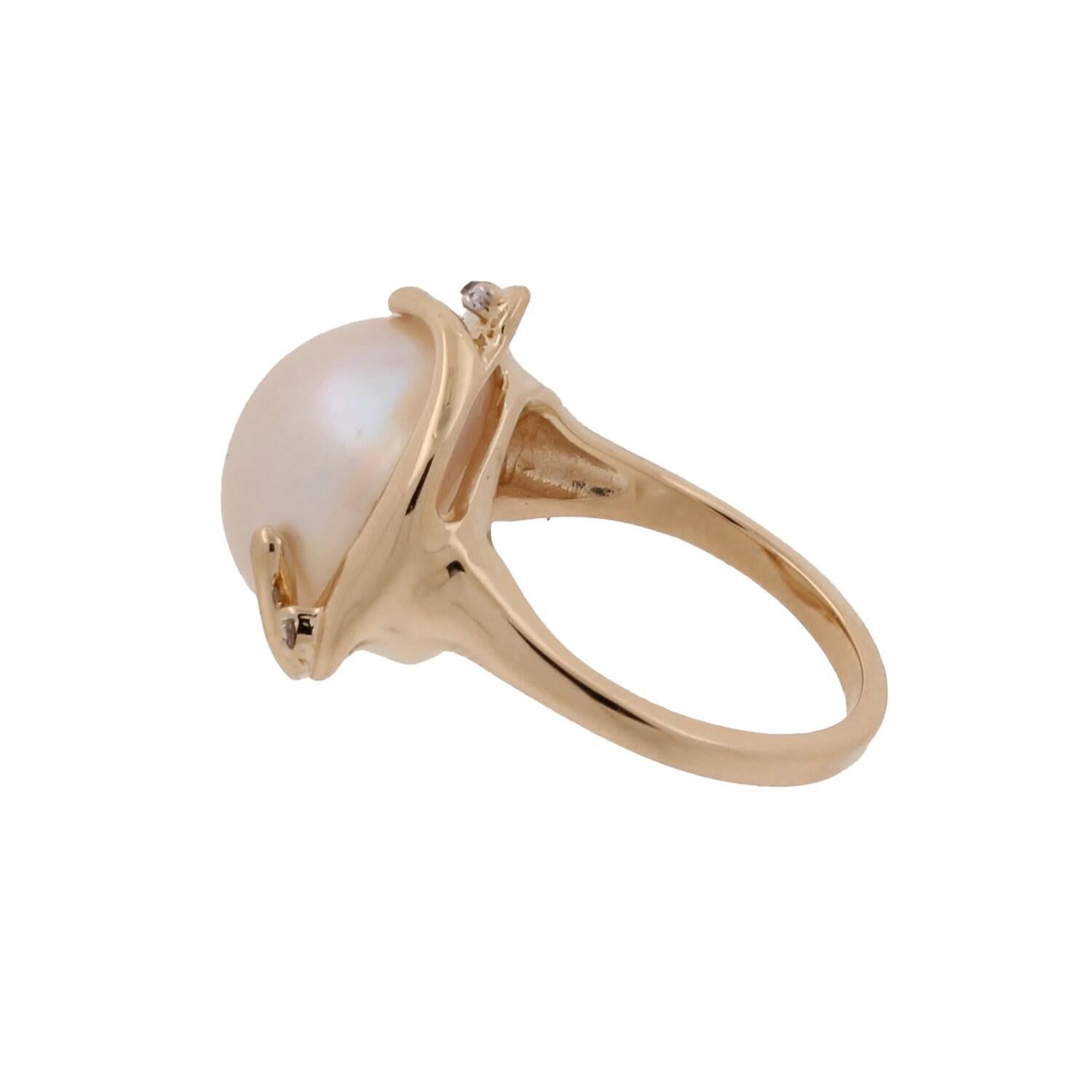 Mabe Pearl Diamond Accent Ring 14K Yellow Gold Size 6 Vintage Estate