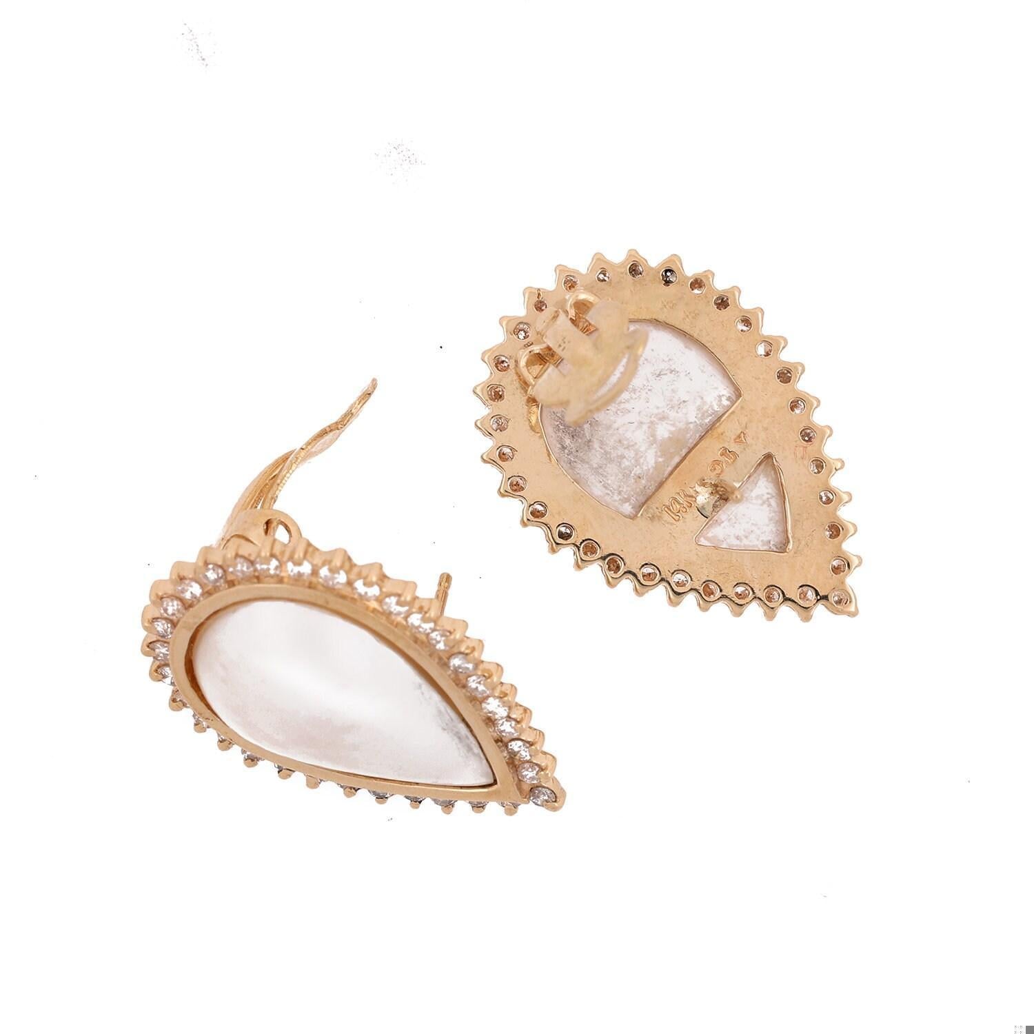 Mabe Pearl Pear Shape Cuff Earrings 14K Yellow Gold Omegas Backs 0.60" Estate