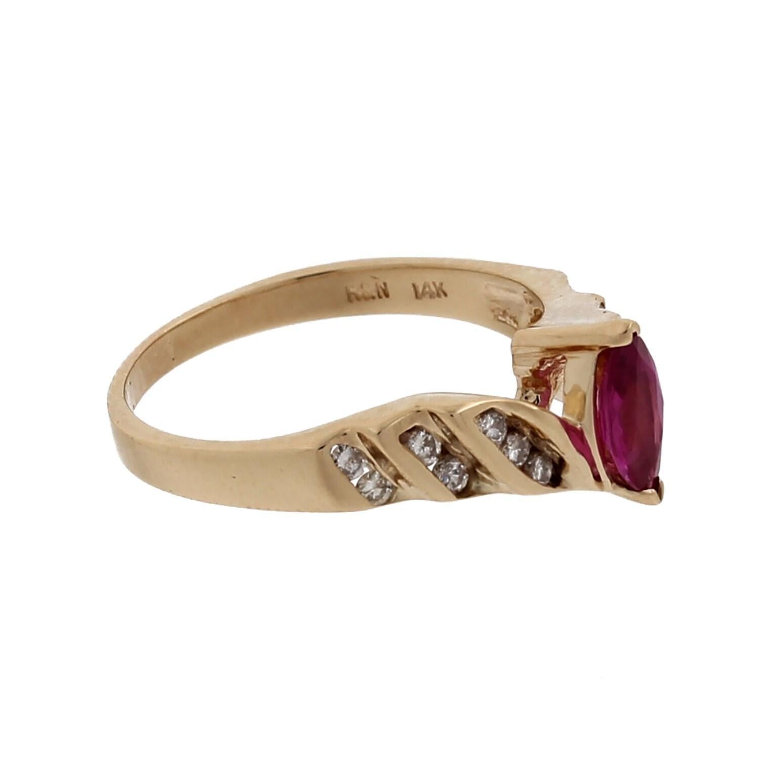 Solitaire Marquise Ruby Diamond Cocktail Ring 14K Yellow Gold 1.00 CTW Size 7.75