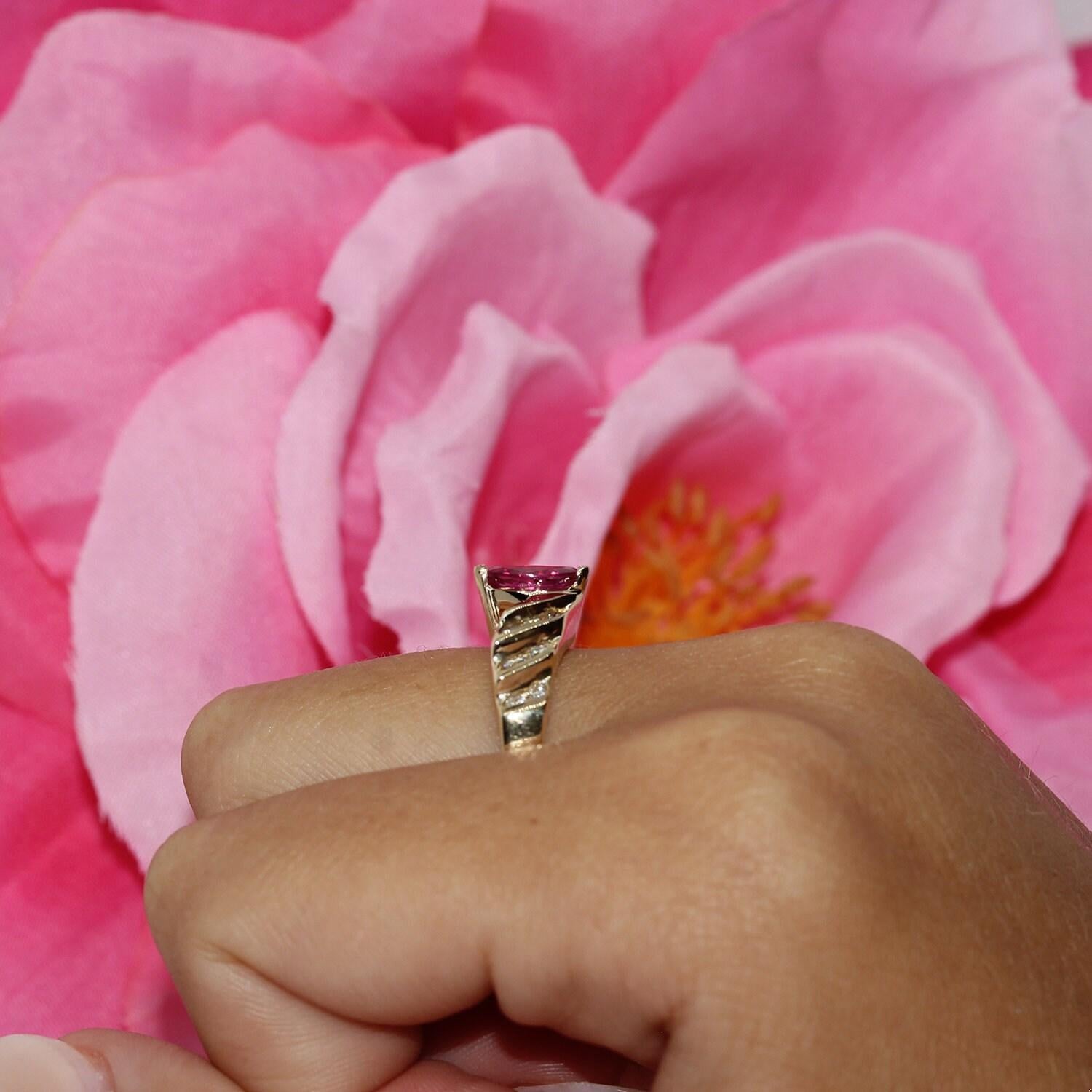 Solitaire Marquise Ruby Diamond Cocktail Ring 14K Yellow Gold 1.00 CTW Size 7.75