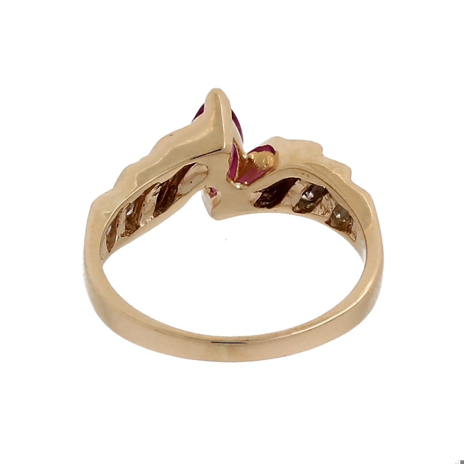 Solitaire Marquise Ruby Diamond Cocktail Ring 14K Yellow Gold 1.00 CTW Size 7.75
