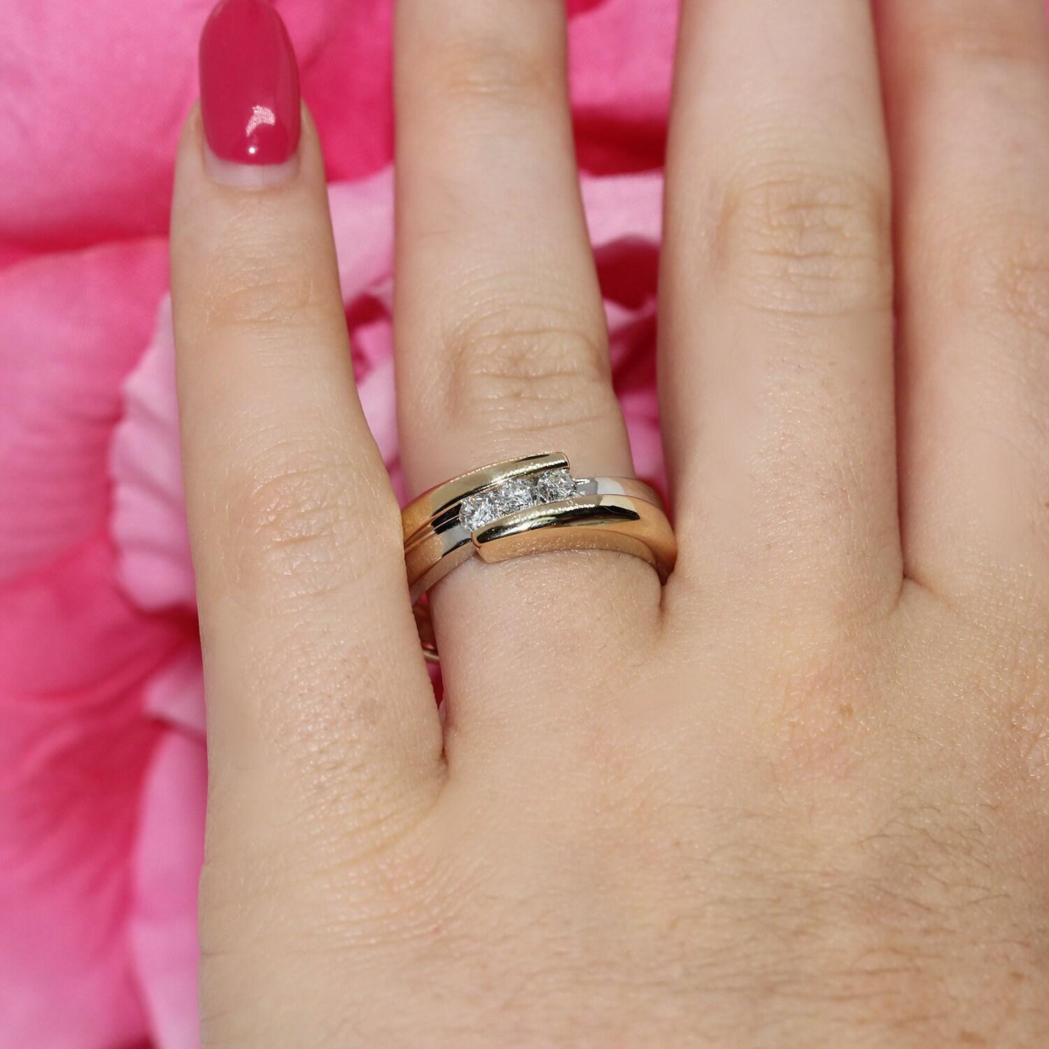 3-Stone Diamond Bypass Band Ring 14K Two-Tone Gold 0.30 CTW SZ 9.5