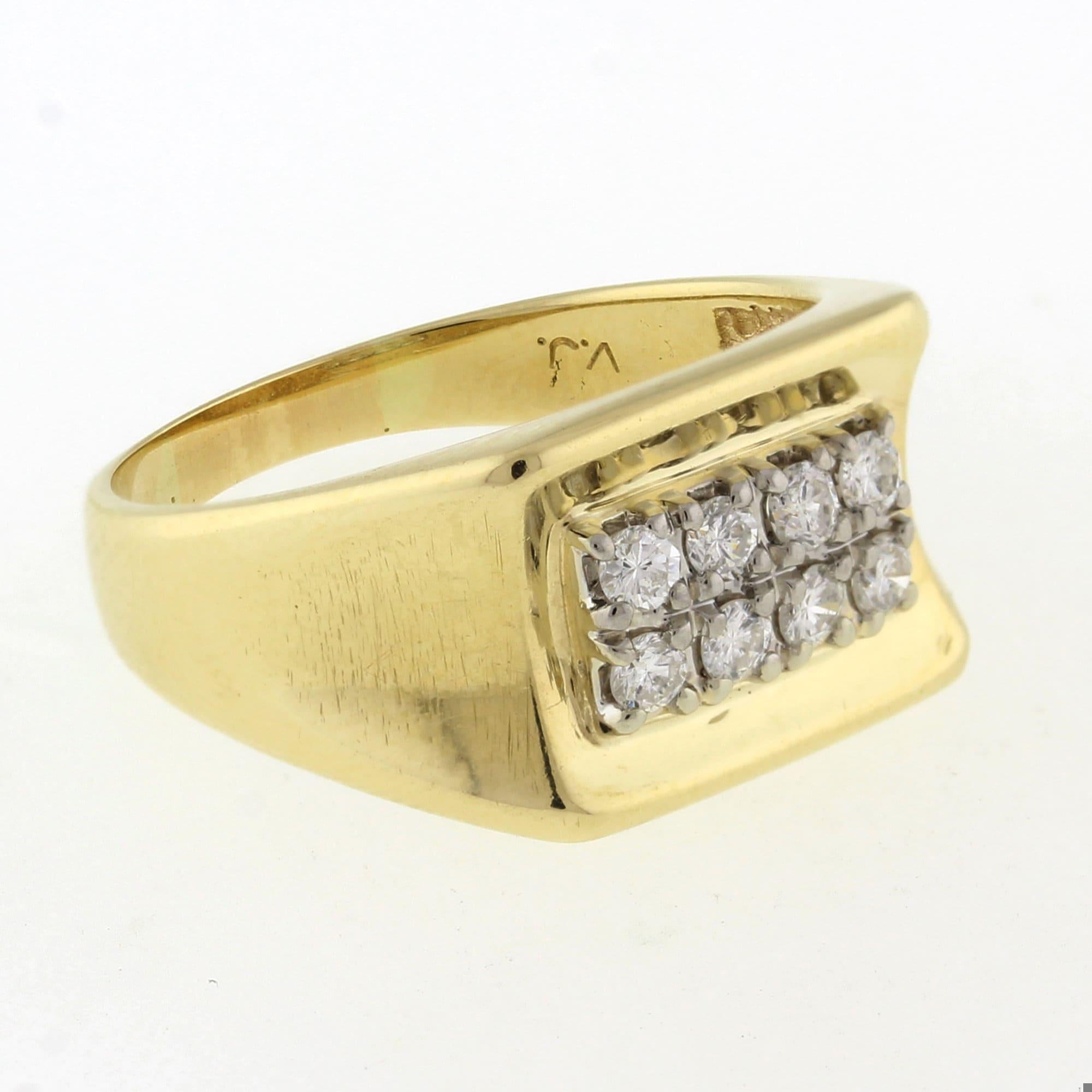 Mens 2-Row Diamond Ring 14K Yellow Gold 0.60 TW Size 10.75 Estate