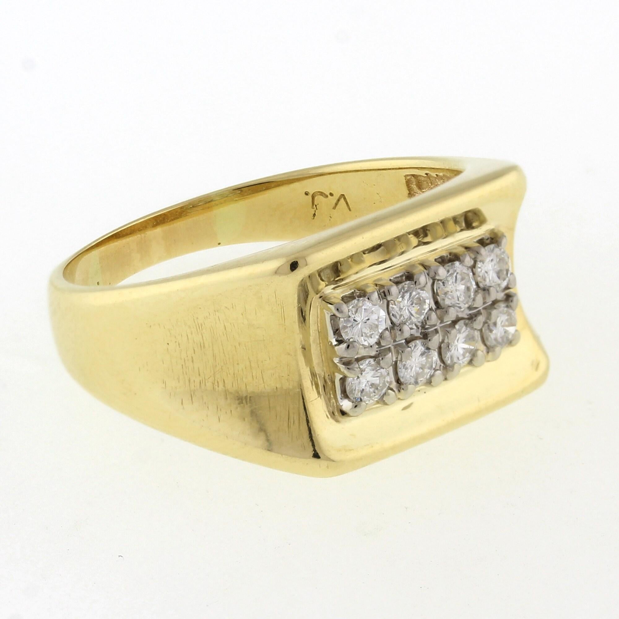 Mens 2-Row Diamond Ring 14K Yellow Gold 0.60 TW Size 10.75 Estate