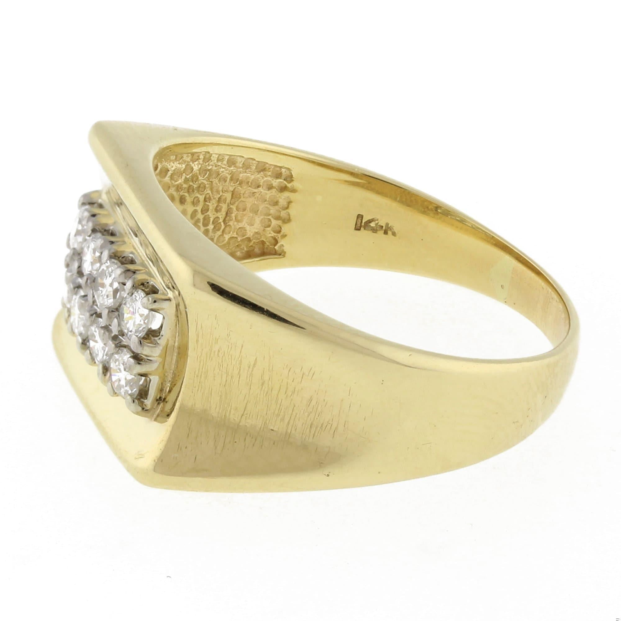 Mens 2-Row Diamond Ring 14K Yellow Gold 0.60 TW Size 10.75 Estate