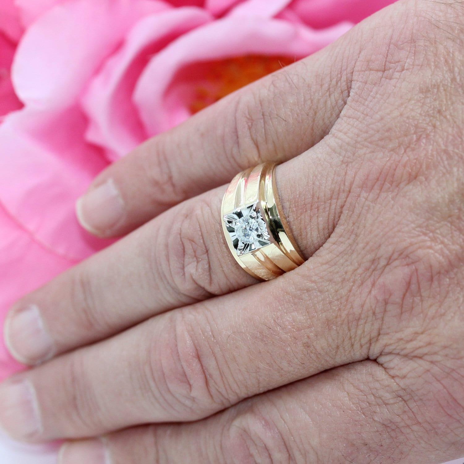 Men's Diamond Signet Ring 14K Two-Tone Brushed Gold 0.42 CTW SZ 10