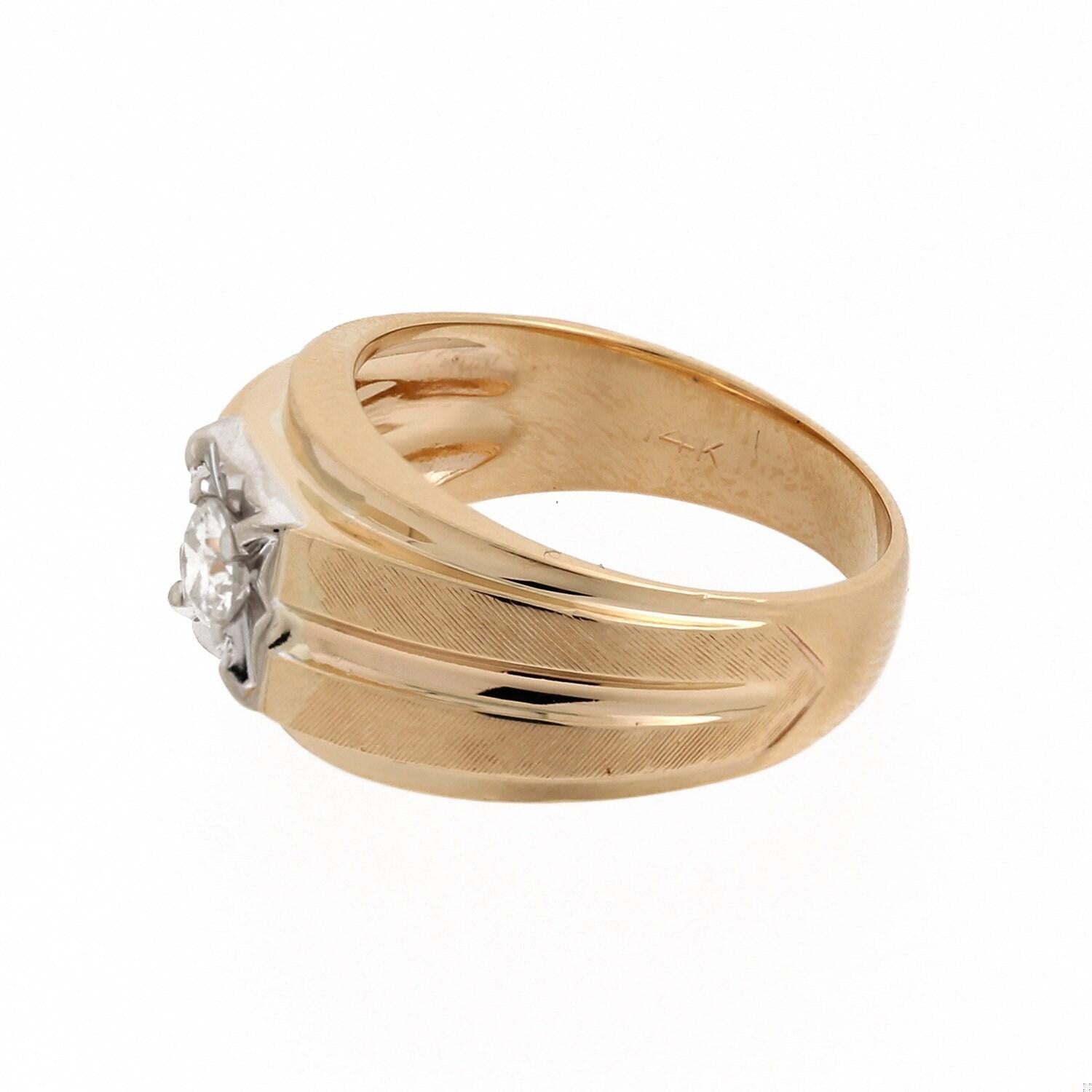 Men's Diamond Signet Ring 14K Two-Tone Brushed Gold 0.42 CTW SZ 10