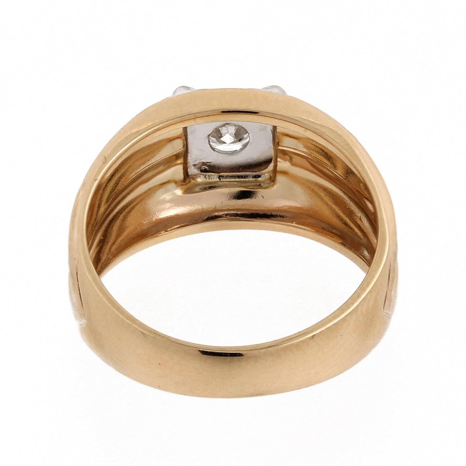 Men's Diamond Signet Ring 14K Two-Tone Brushed Gold 0.42 CTW SZ 10