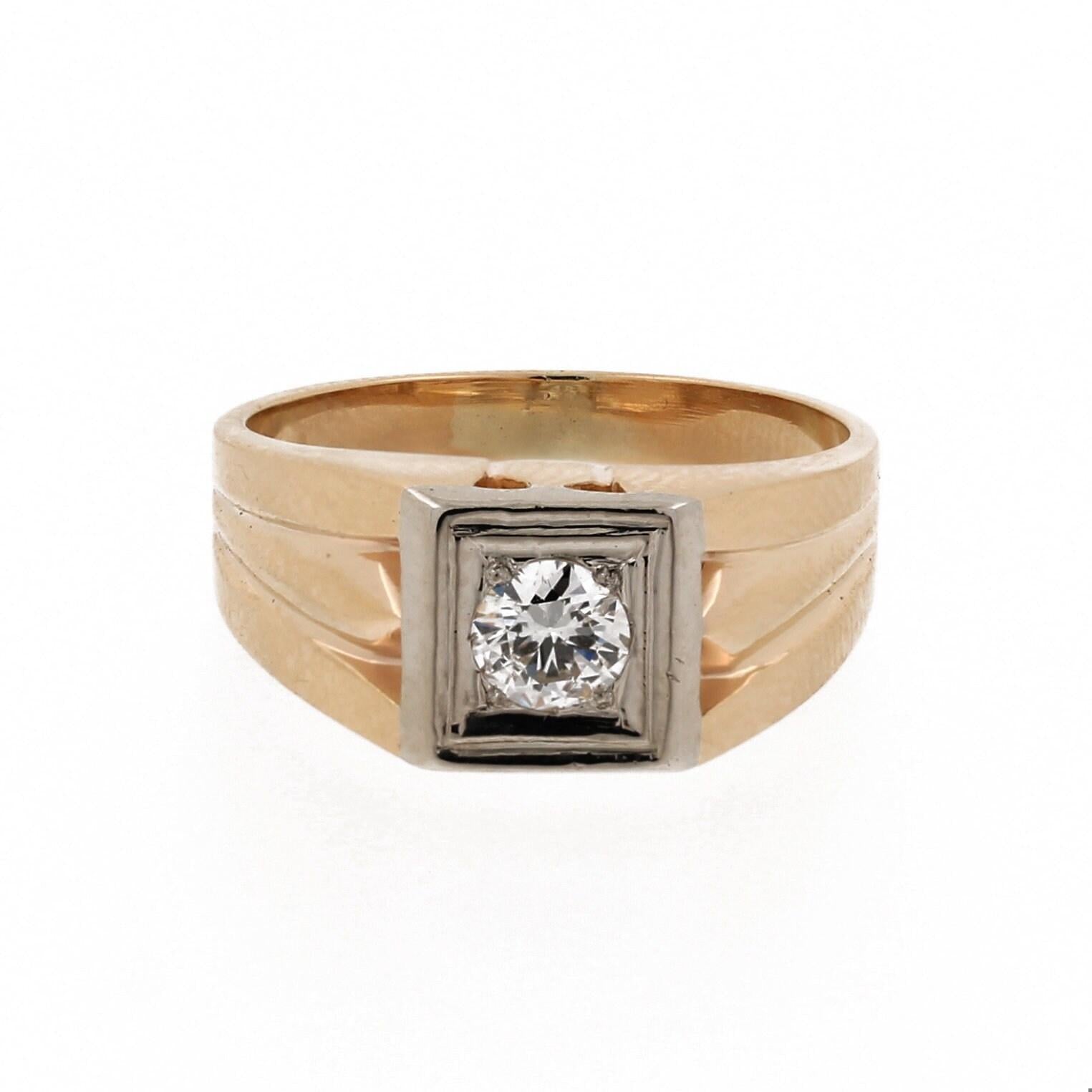 Men's Diamond Signet Ring 14K Two-Tone Gold 0.45 CTW SZ 9.75 Unisex Estate