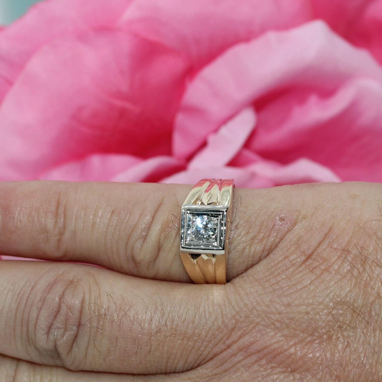 Men's Diamond Signet Ring 14K Two-Tone Gold 0.45 CTW SZ 9.75 Unisex Estate