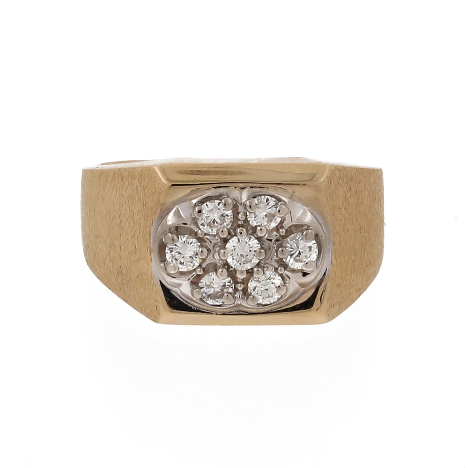 Men's Diamond Signet Ring 14K Two-Tone Gold Brushed 0.70 CTW Size 10.25 Estate