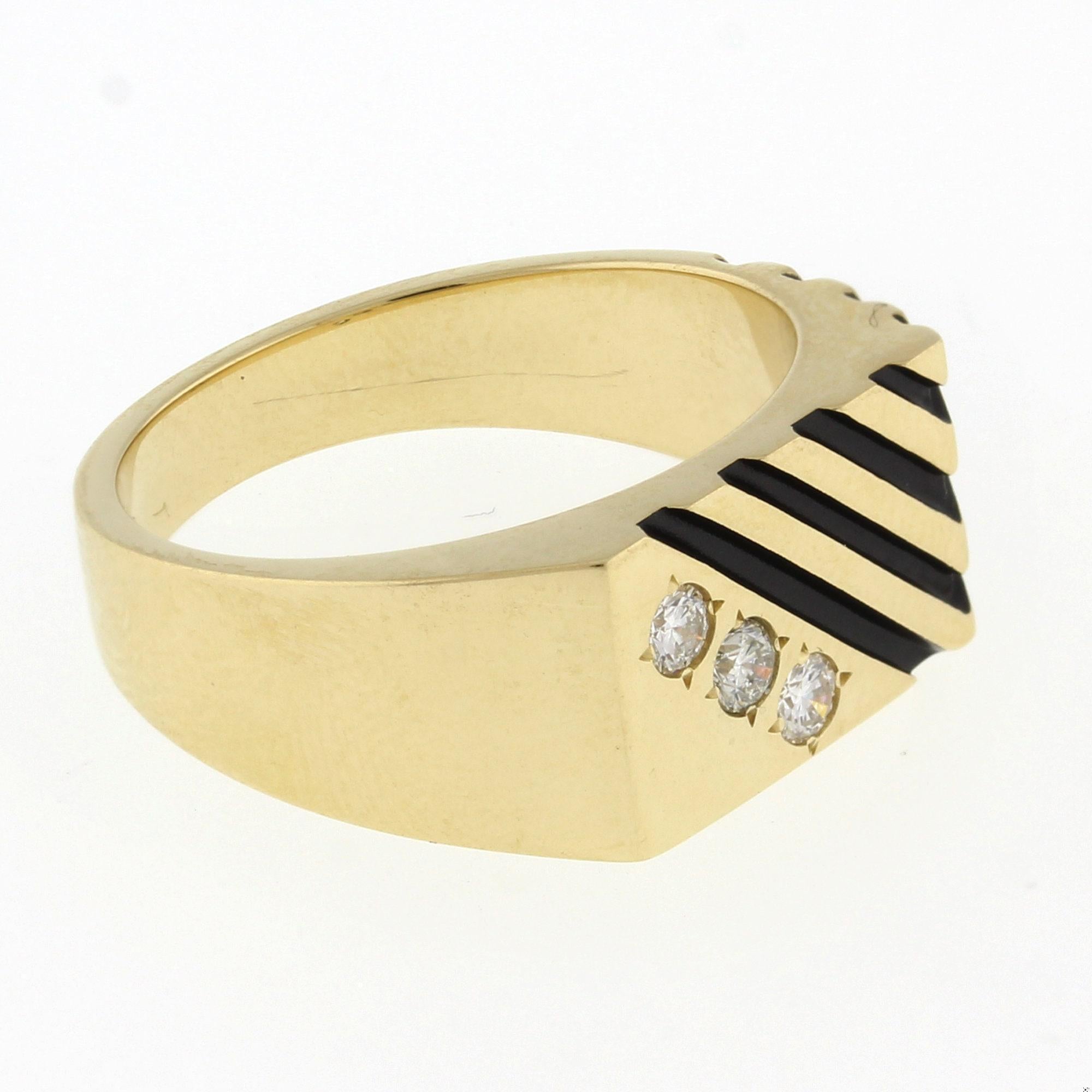 Men's Diamond Signet Ring 14K Yellow Gold 0.30 CTW G-H/VS-SI Size 10 Estate