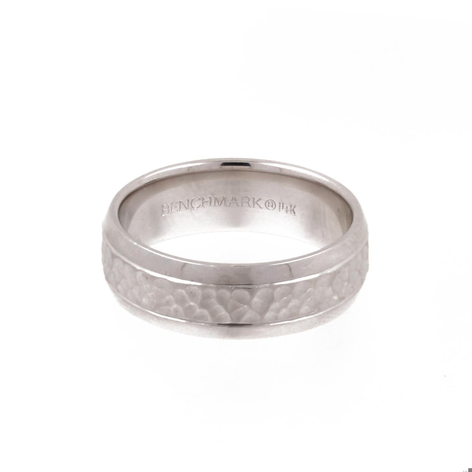 Men's Hammered Wide Band Ring 14K White Gold 7.30 mm Wide SZ 10.5 Unisex Estate
