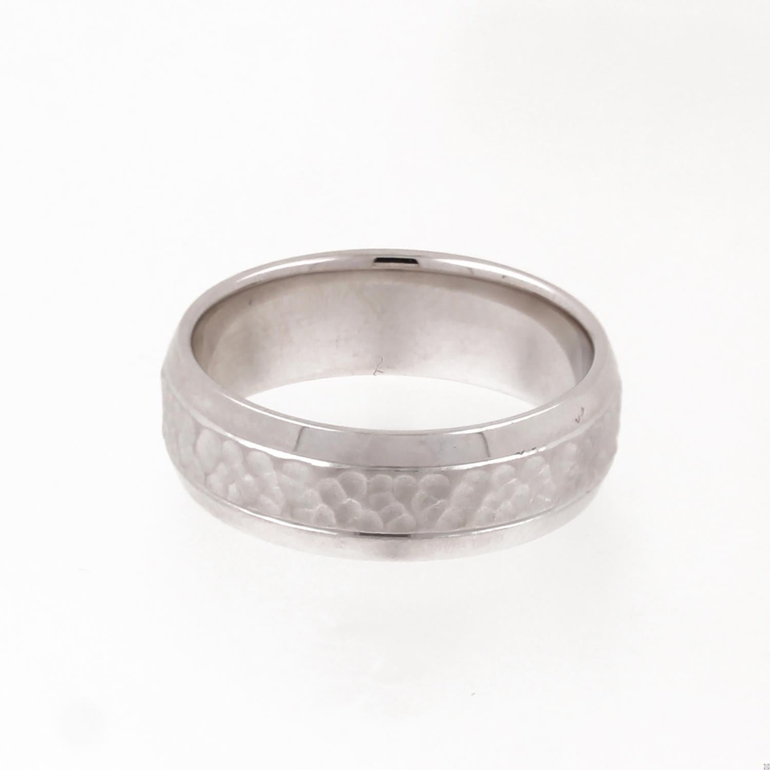 Men's Hammered Wide Band Ring 14K White Gold 7.30 mm Wide SZ 10.5 Unisex Estate