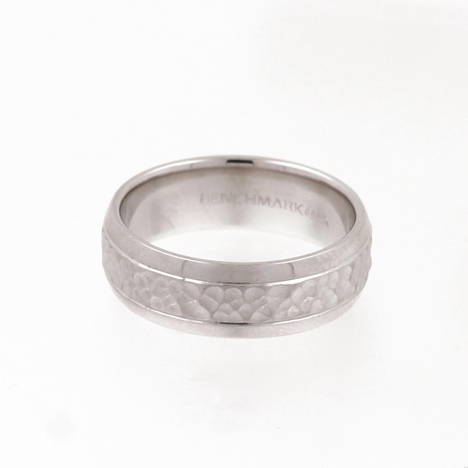 Men's Hammered Wide Band Ring 14K White Gold 7.30 mm Wide SZ 10.5 Unisex Estate