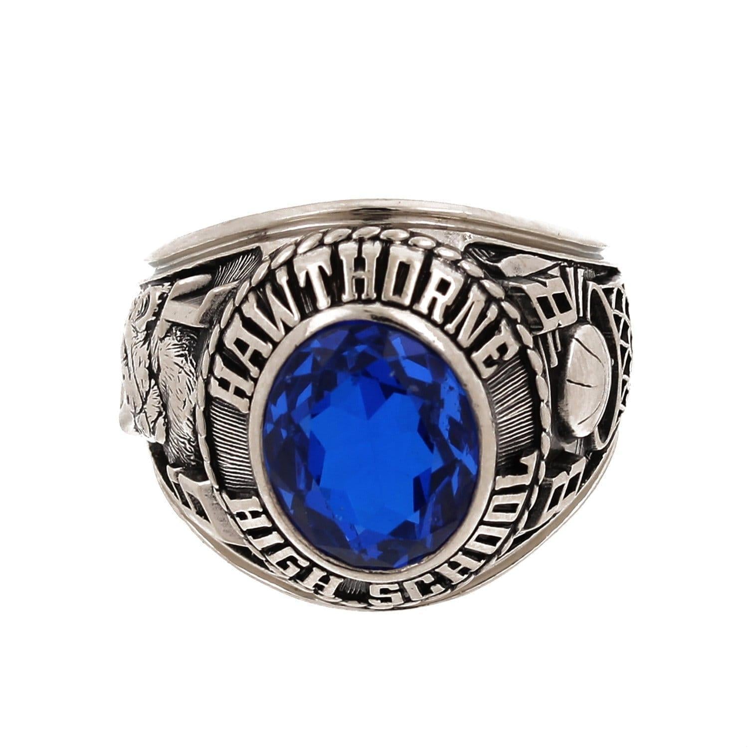 Men's Hawthorne High School Ring 1988 10K W/Gold Synthetic Blue Spinel 9.25