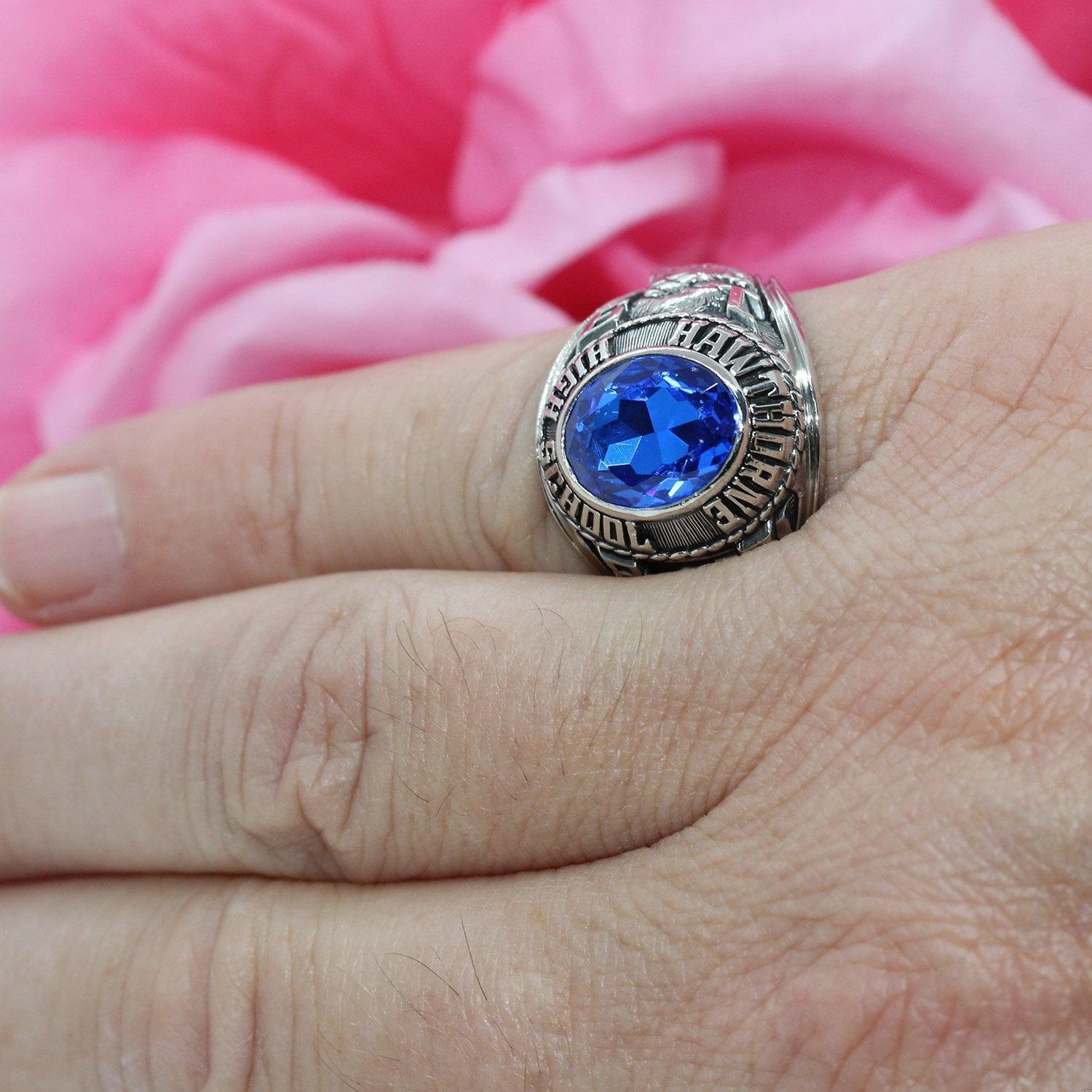 Men's Hawthorne High School Ring 1988 10K W/Gold Synthetic Blue Spinel 9.25