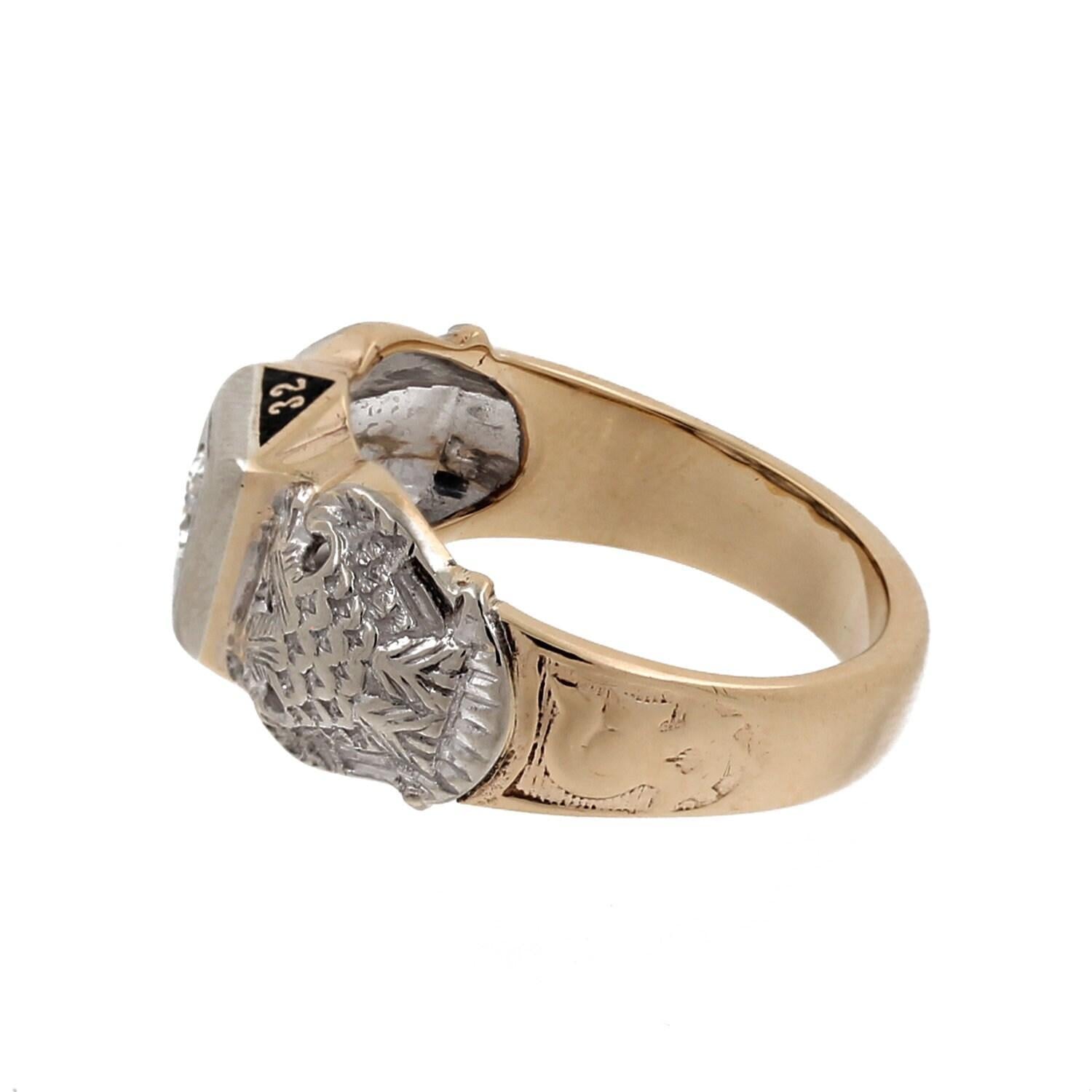 Men's Masonic Level 32 Diamond Ring 10K-14K Two-Tone Gold 0.35 CTW Size 11.5