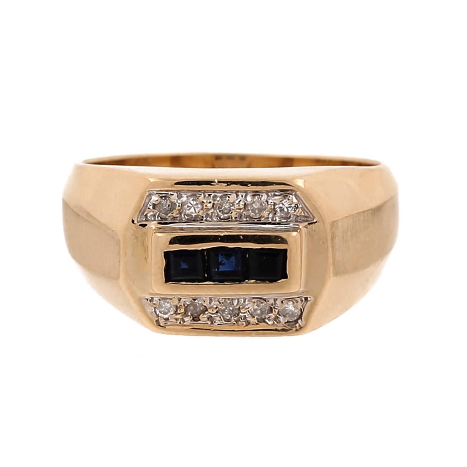 Mens Sapphire Diamond Ring 14K Yellow Gold 0.44 CTW Size 9.75 Estate