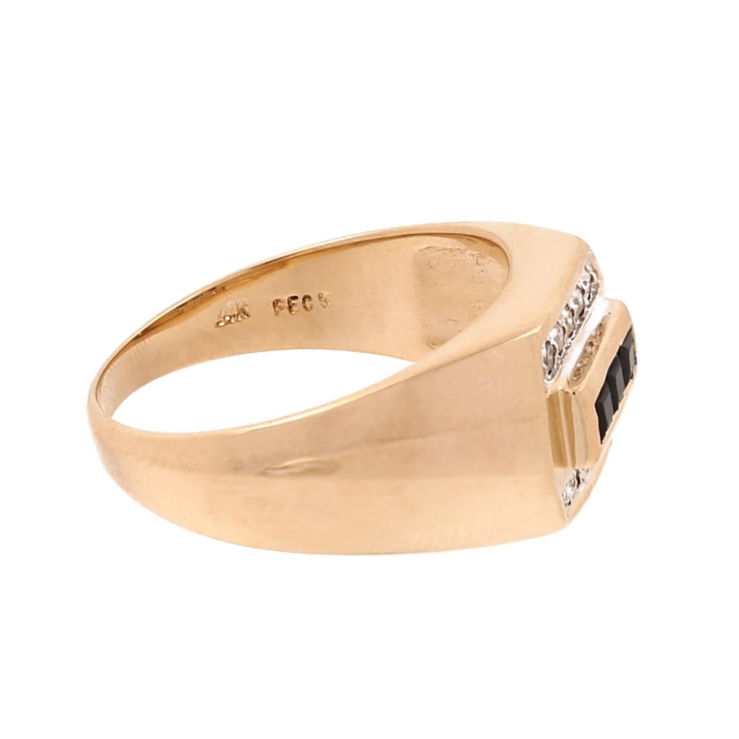 Mens Sapphire Diamond Ring 14K Yellow Gold 0.44 CTW Size 9.75 Estate