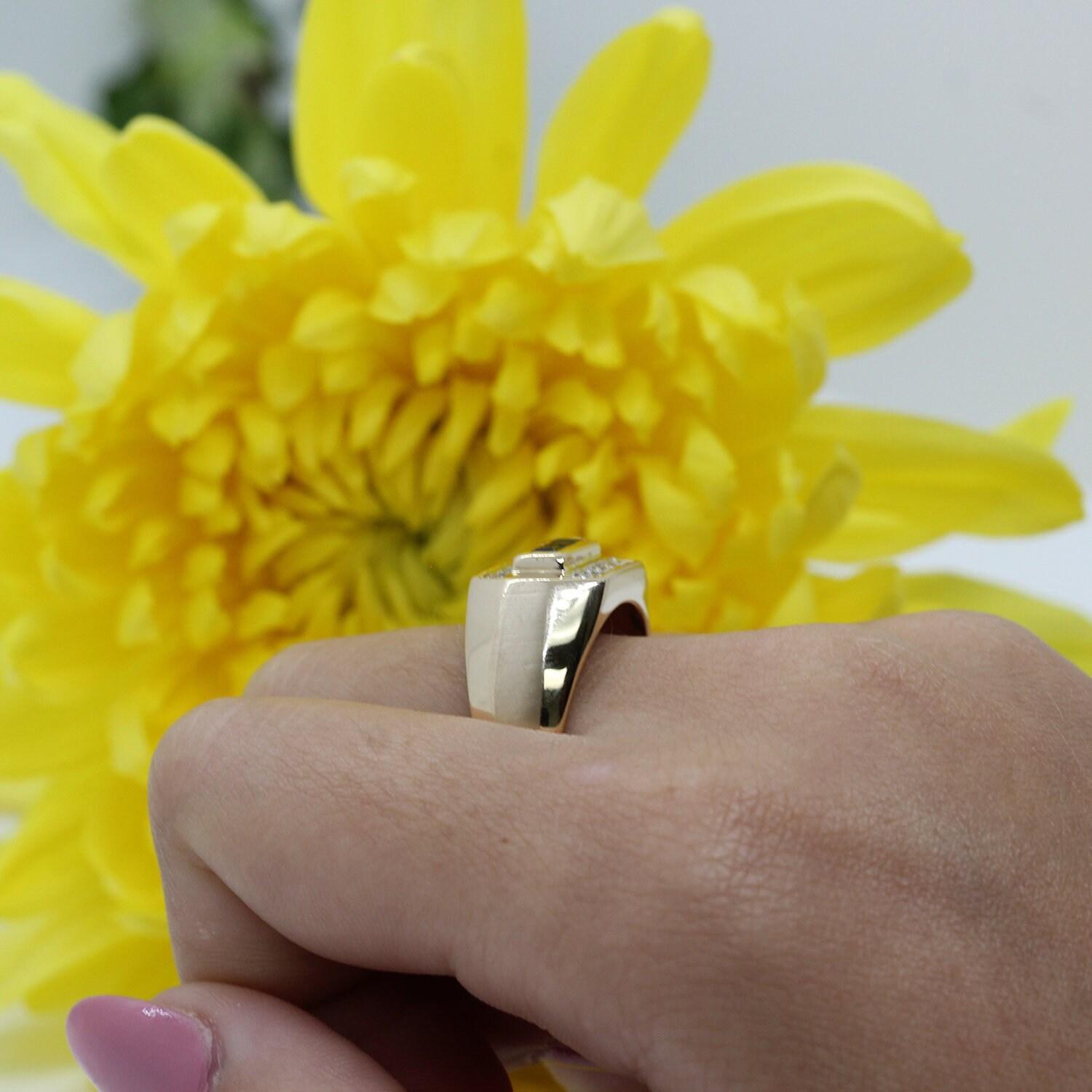 Mens Sapphire Diamond Ring 14K Yellow Gold 0.44 CTW Size 9.75 Estate