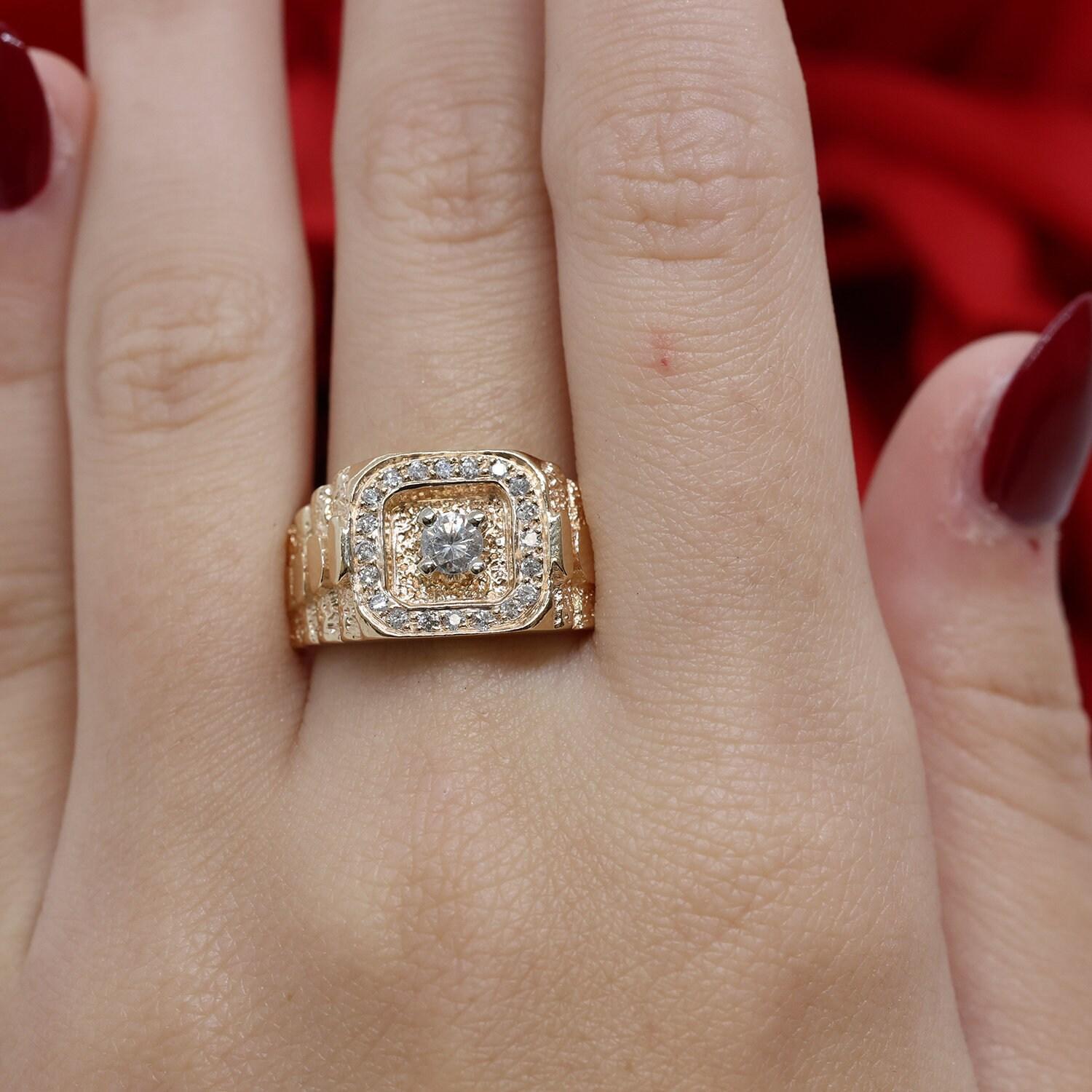 Men's Solitaire Diamond Accent Signet Ring 14K Yellow Gold 0.53TW SZ 9.25 Estate