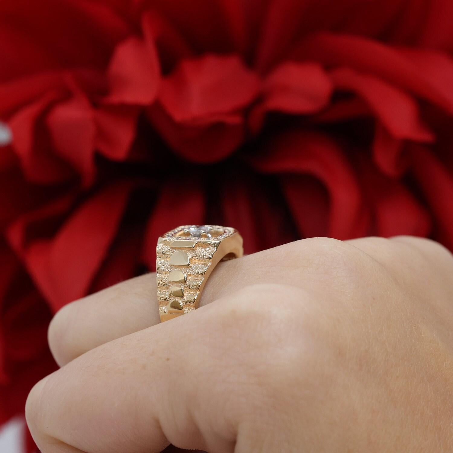 Men's Solitaire Diamond Accent Signet Ring 14K Yellow Gold 0.53TW SZ 9.25 Estate