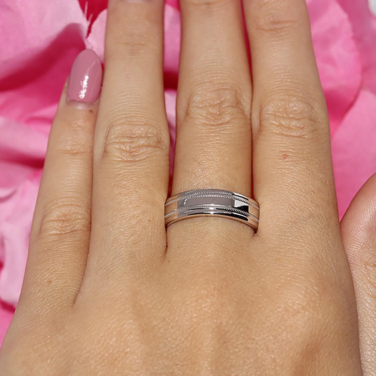 Milgrain Benchmark Comfort Fit Band Ring 14K White Gold 6mm Size 9.5 Unisex