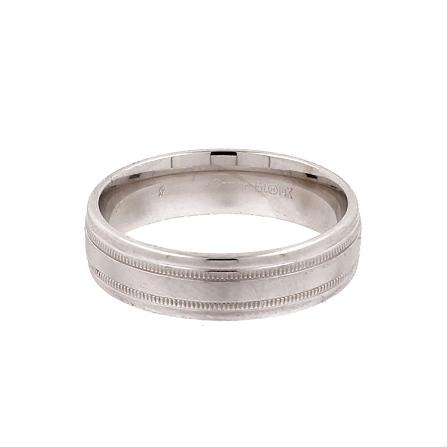 Milgrain Benchmark Comfort Fit Band Ring 14K White Gold 6mm Size 9.5 Unisex