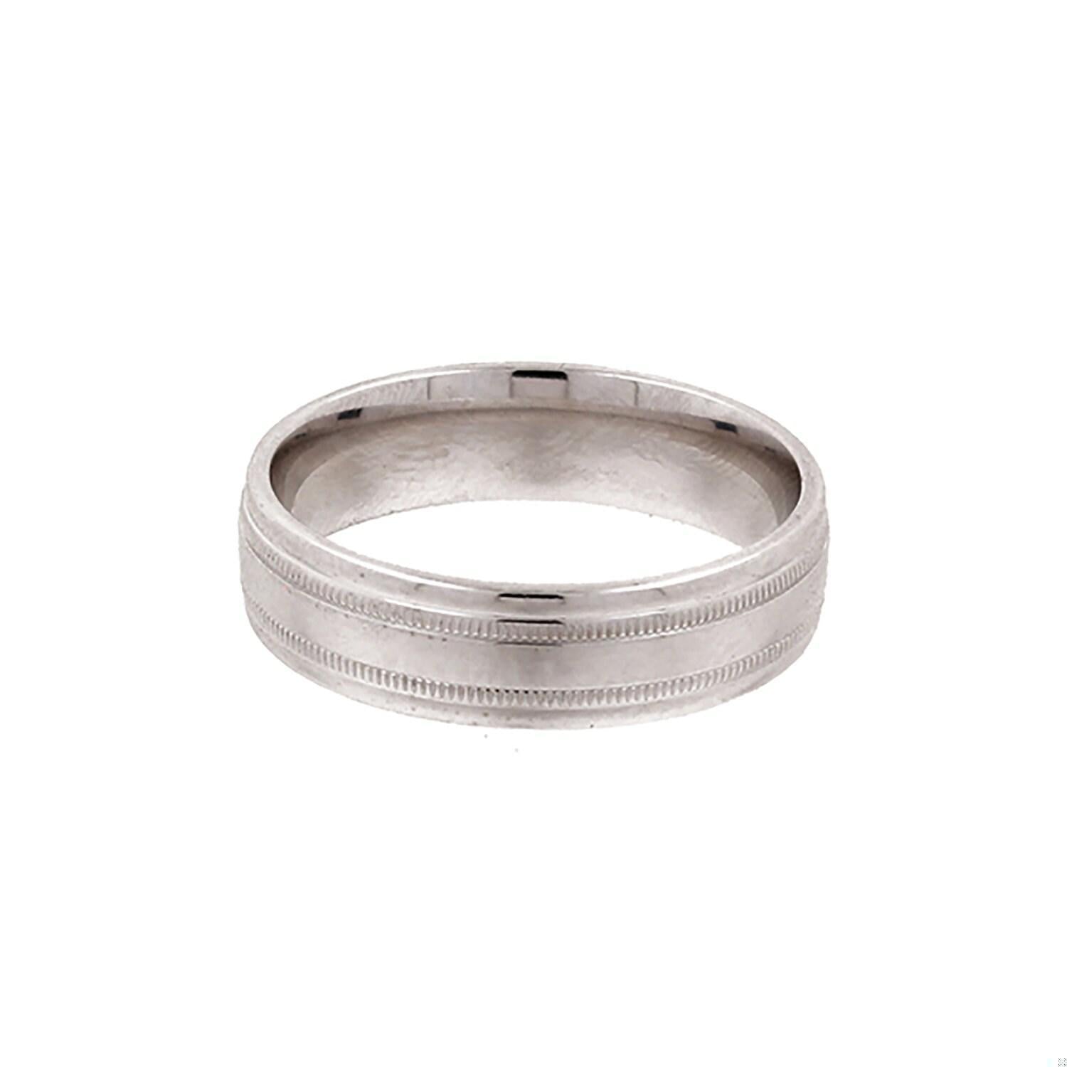 Milgrain Benchmark Comfort Fit Band Ring 14K White Gold 6mm Size 9.5 Unisex