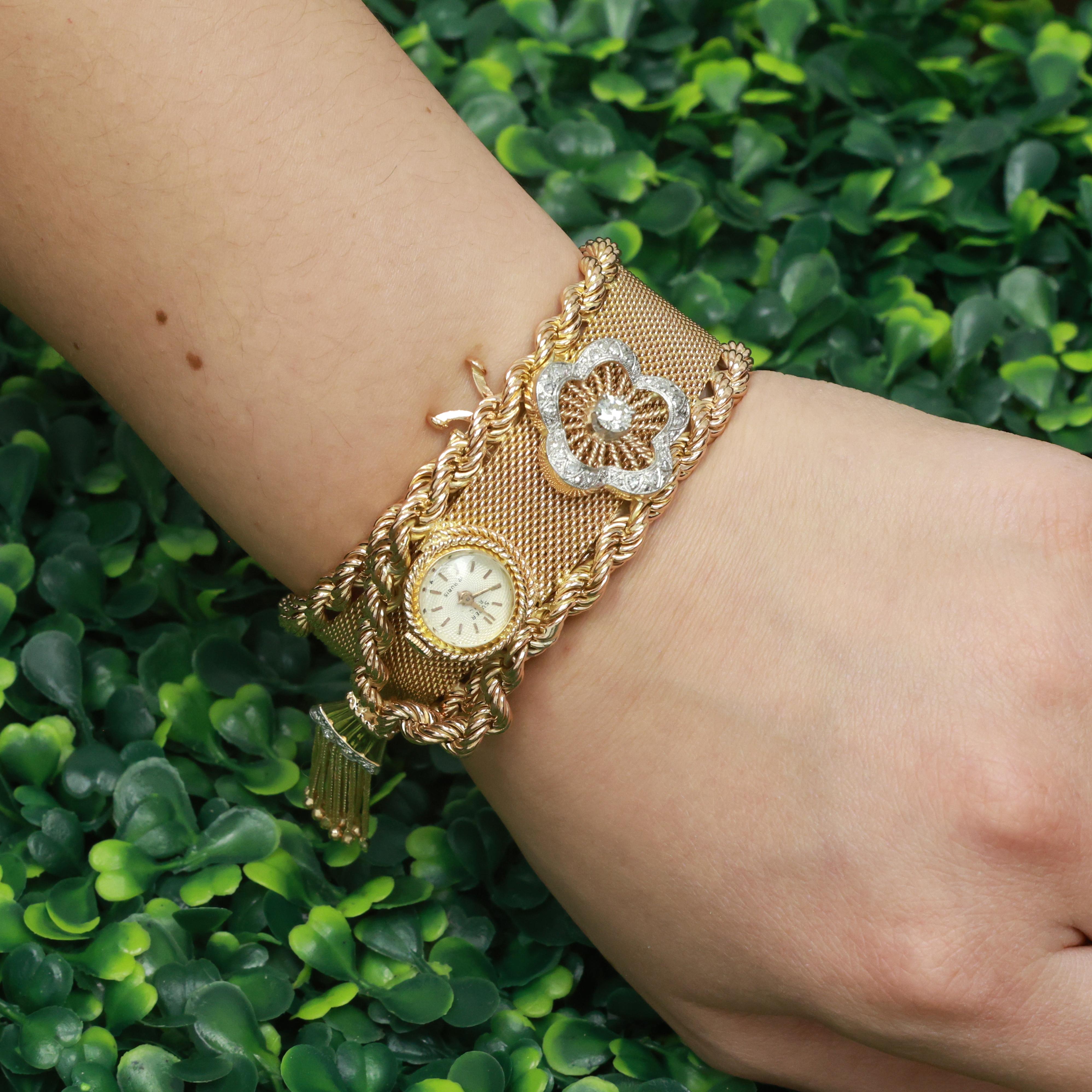 Ladies Super Atic Diamond Watch 18K Gold Mesh Bracelet 0.65 TW 7.25"