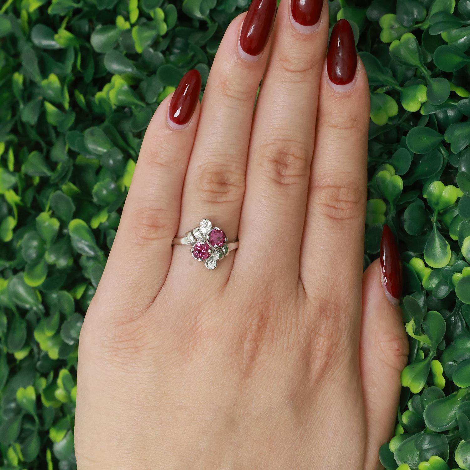 Rhodolite Garnet Gemstone Bypass Ring 14K White Gold 1.20 CTW Size 7.75 Ladies