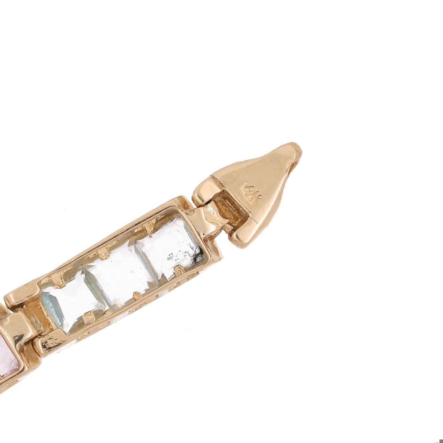 Multi Gemstone Link Bracelet 14K Yellow Gold 4.56 CTW Square Gems 7.5"