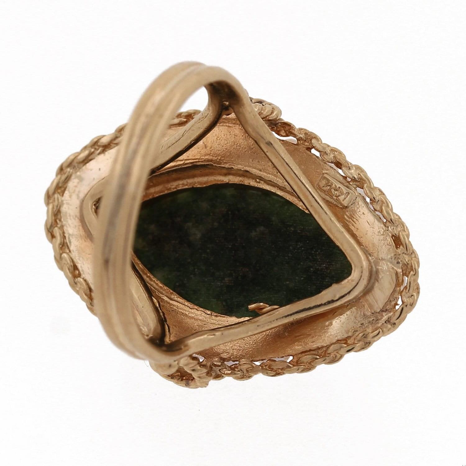 Jadeite Marquise Gemstone Pearl Statement Ring Yellow Gold Size 6.5 Estate