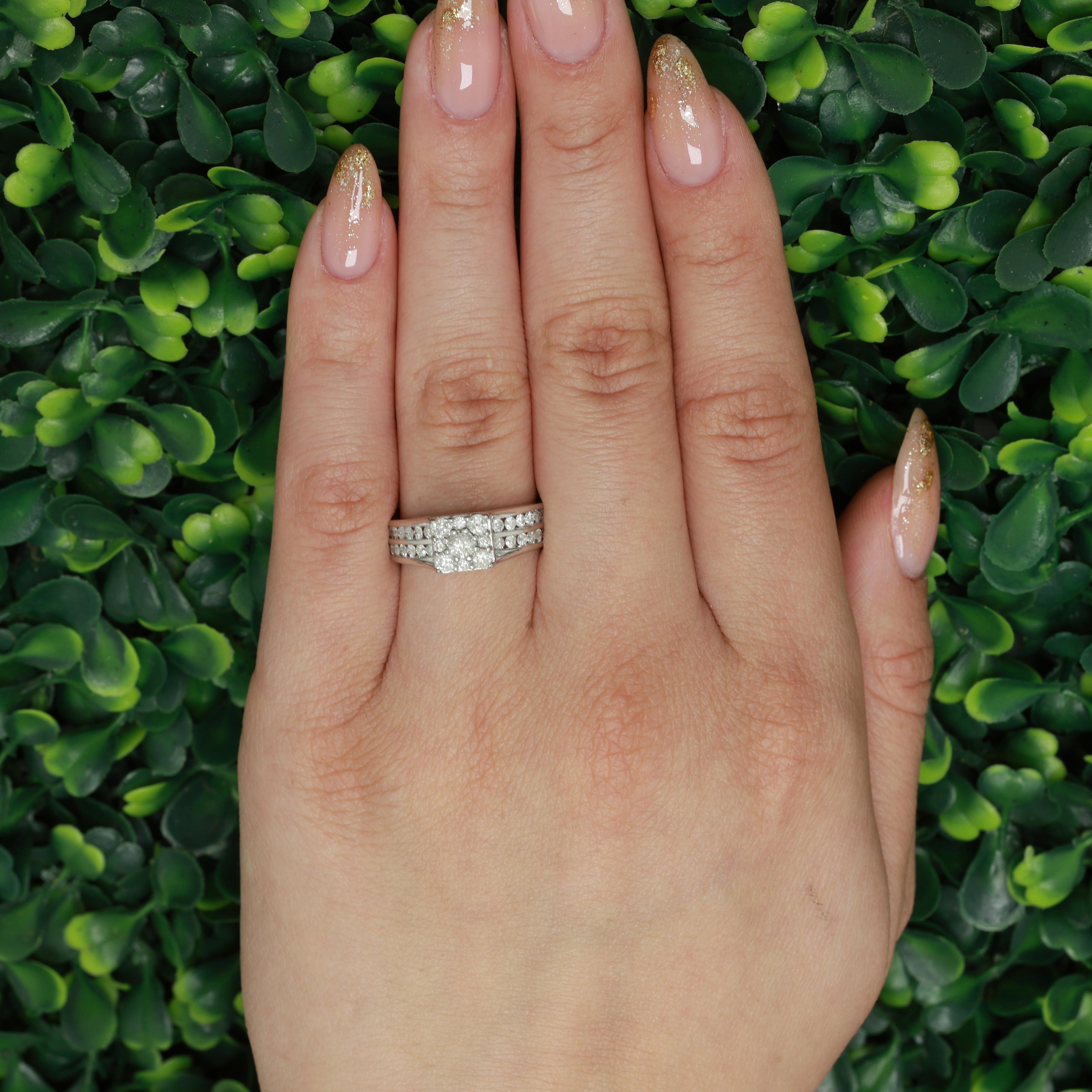 0.65 TW Cluster Diamond Square Floral Ring 10K White Gold Size 7.25 Ladies